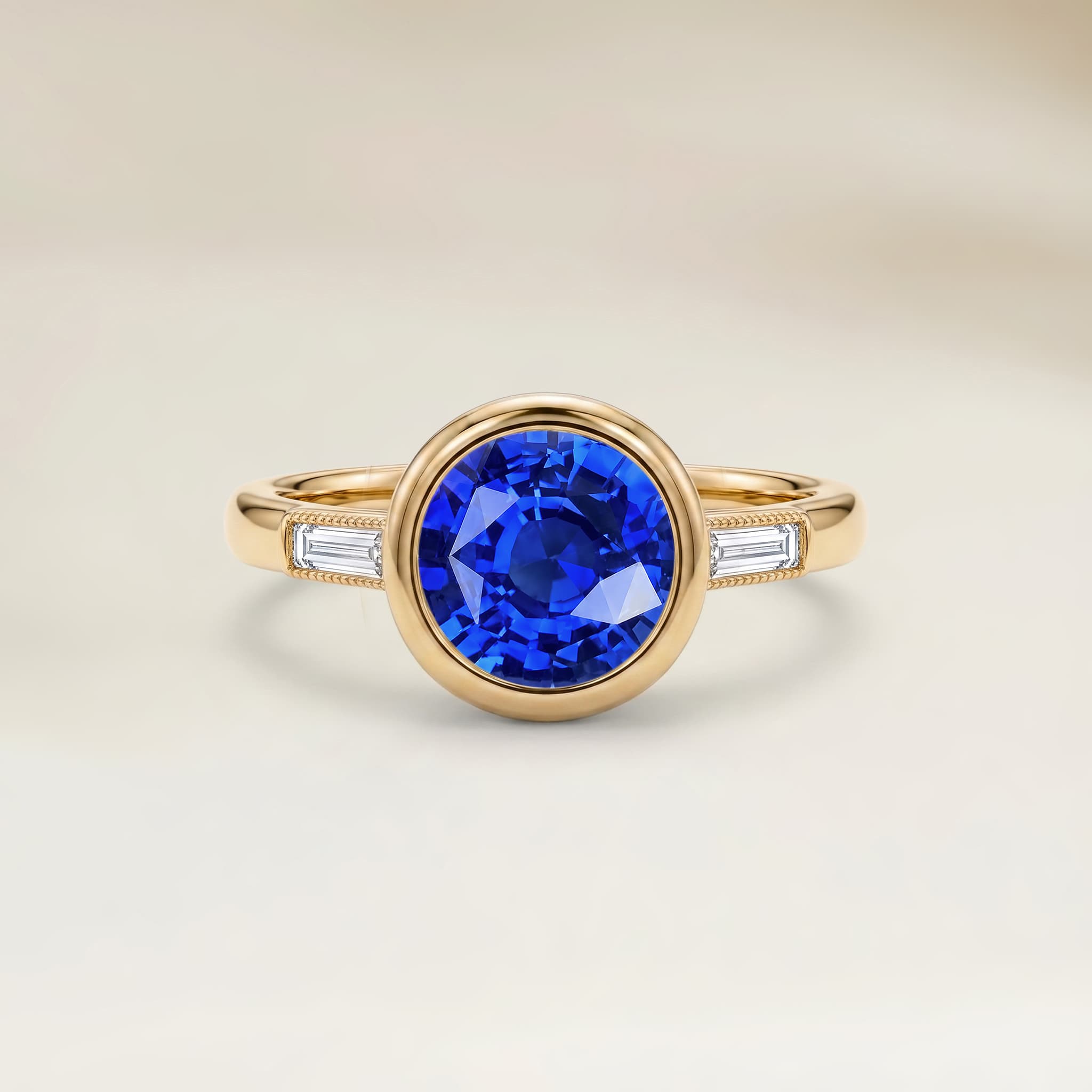 Bague Epaulé Saphir Bleu Rond de 1,20ct