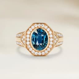 Anello Art Déco con zaffiro teal ovale da 2,52 ct