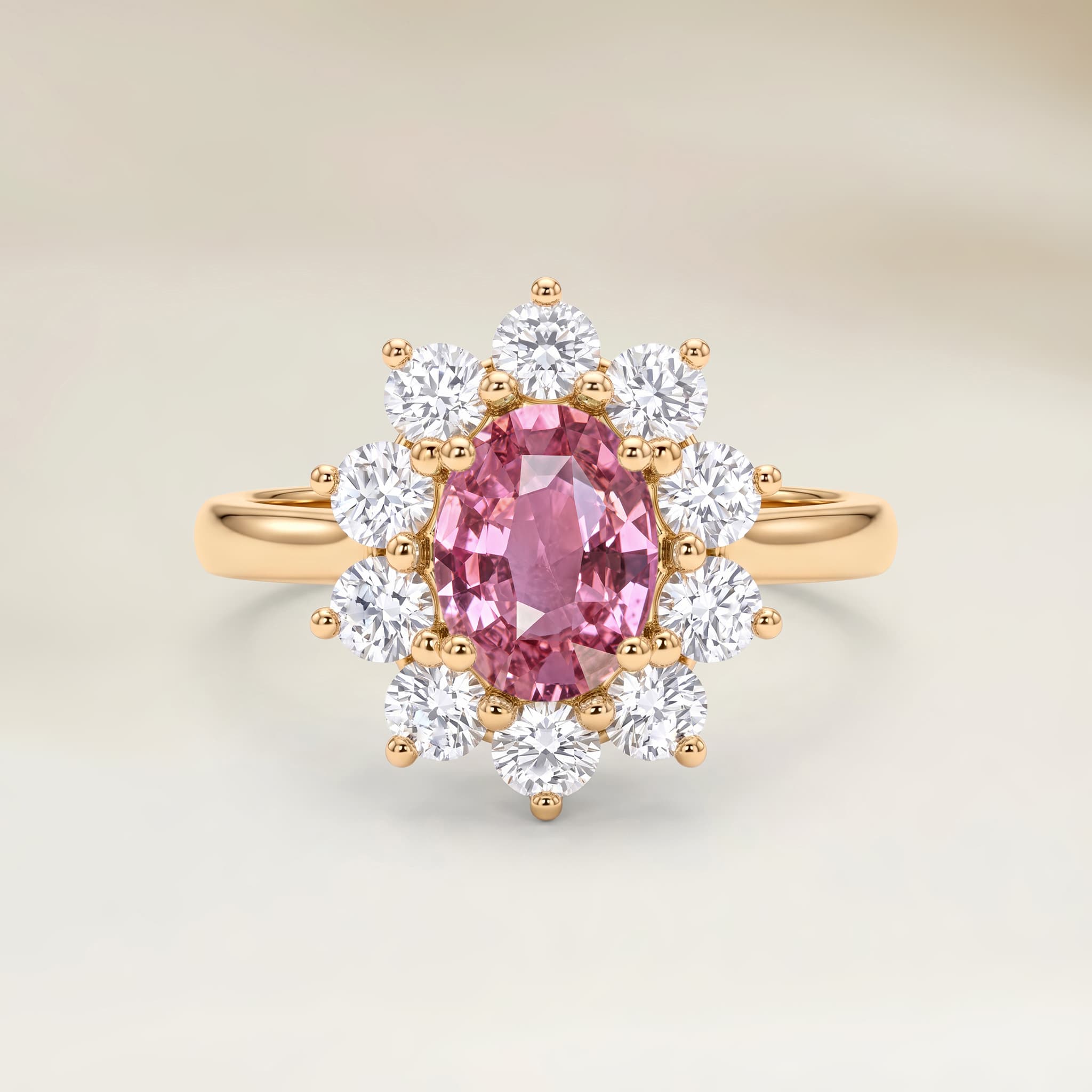 Bague Floral Saphir Padparadscha Ovale de 1,11ct — Or Jaune 18k - vue principale