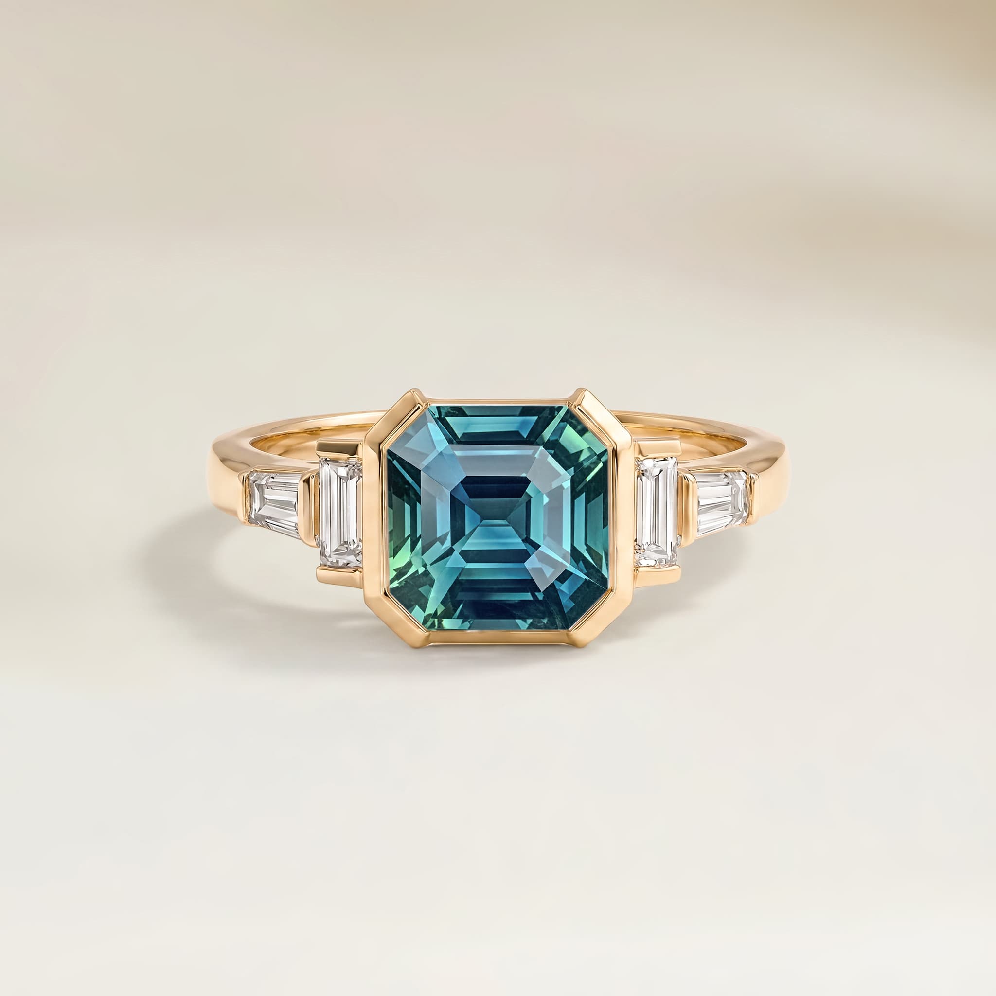 Bague Art Deco Saphir Teal Rectangle de 1,30ct