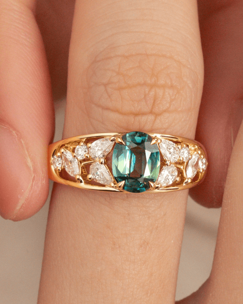 Bague saphir teal 1,18ct Or jaune