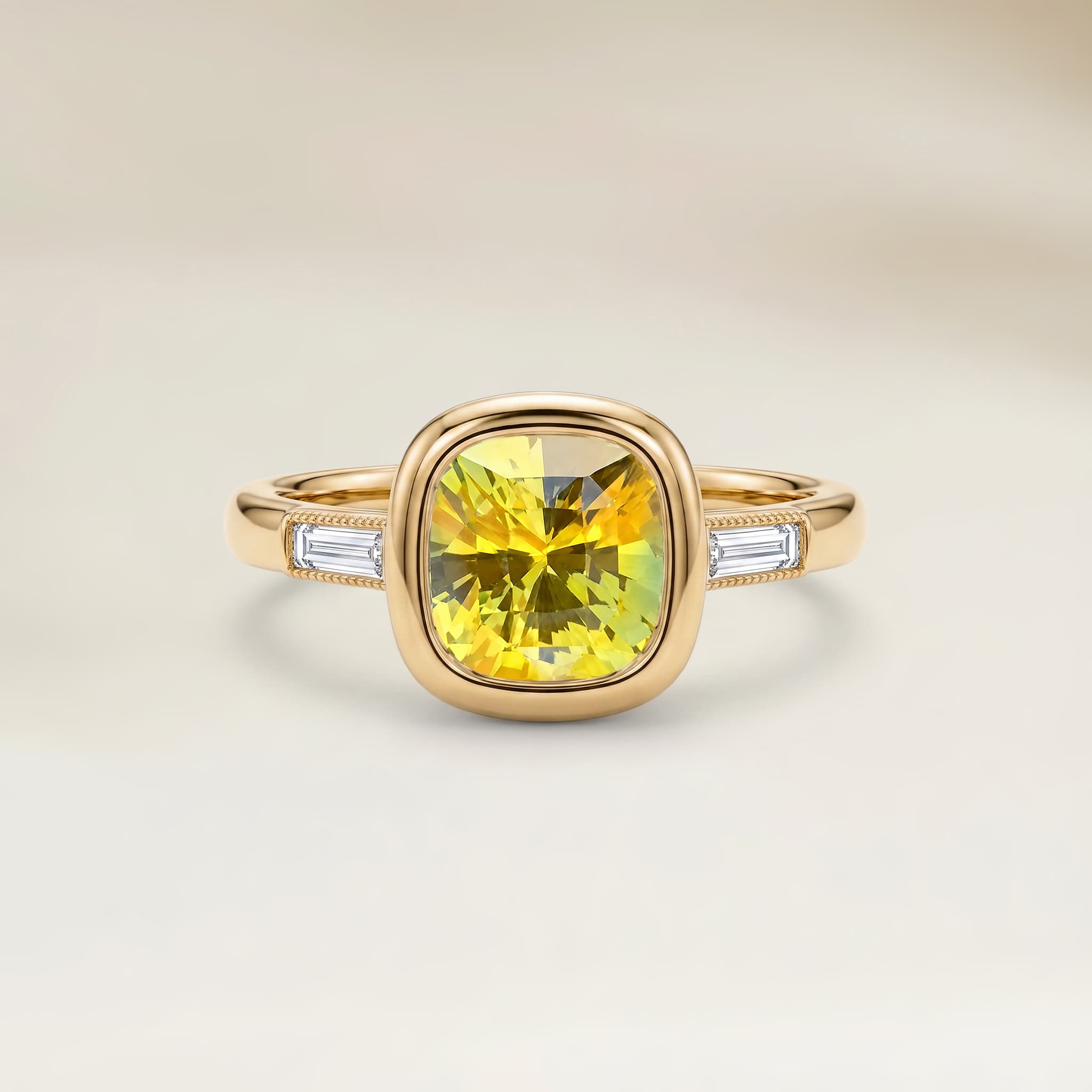Bague Epaulé Saphir Jaune Coussin de 1,14ct image 2