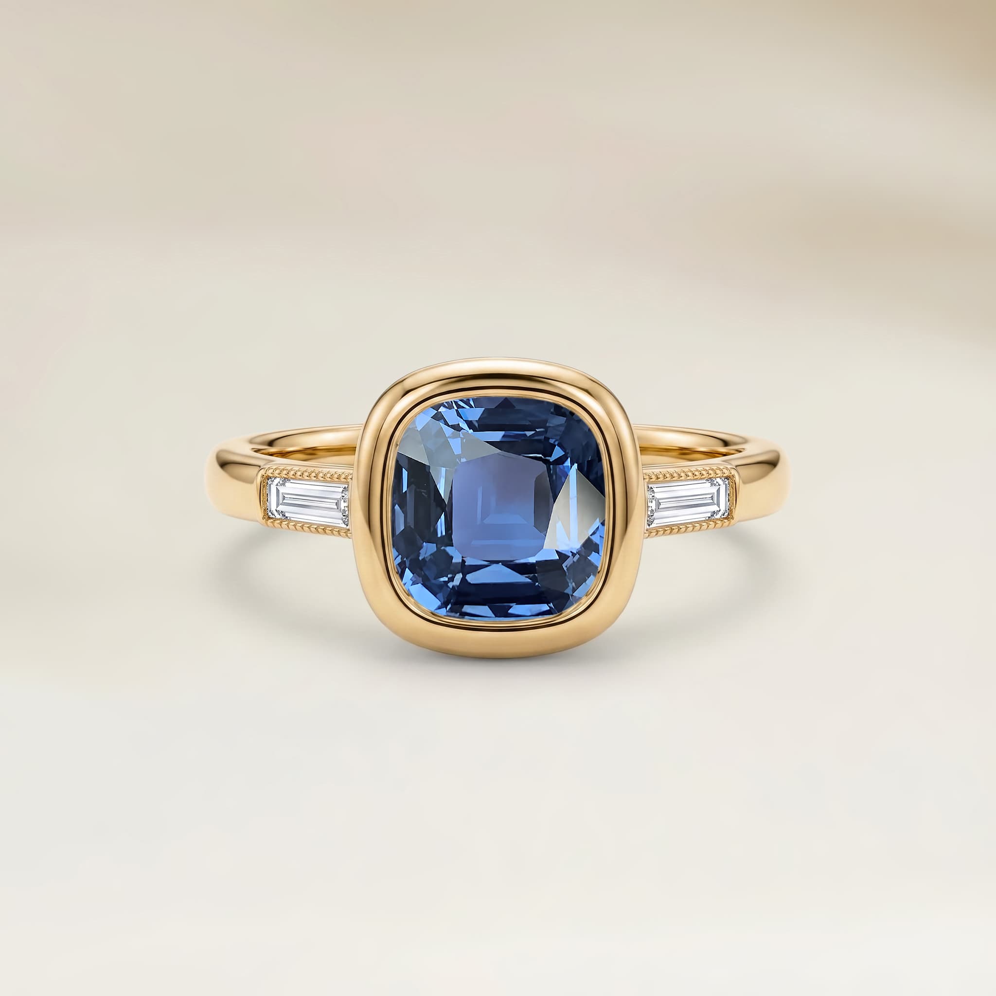 Bague Epaulé Spinelle Bleu Coussin de 1,31ct