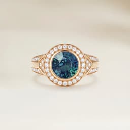 Art-Déco-Ring mit rundem Teal-Saphir, 1,53 ct