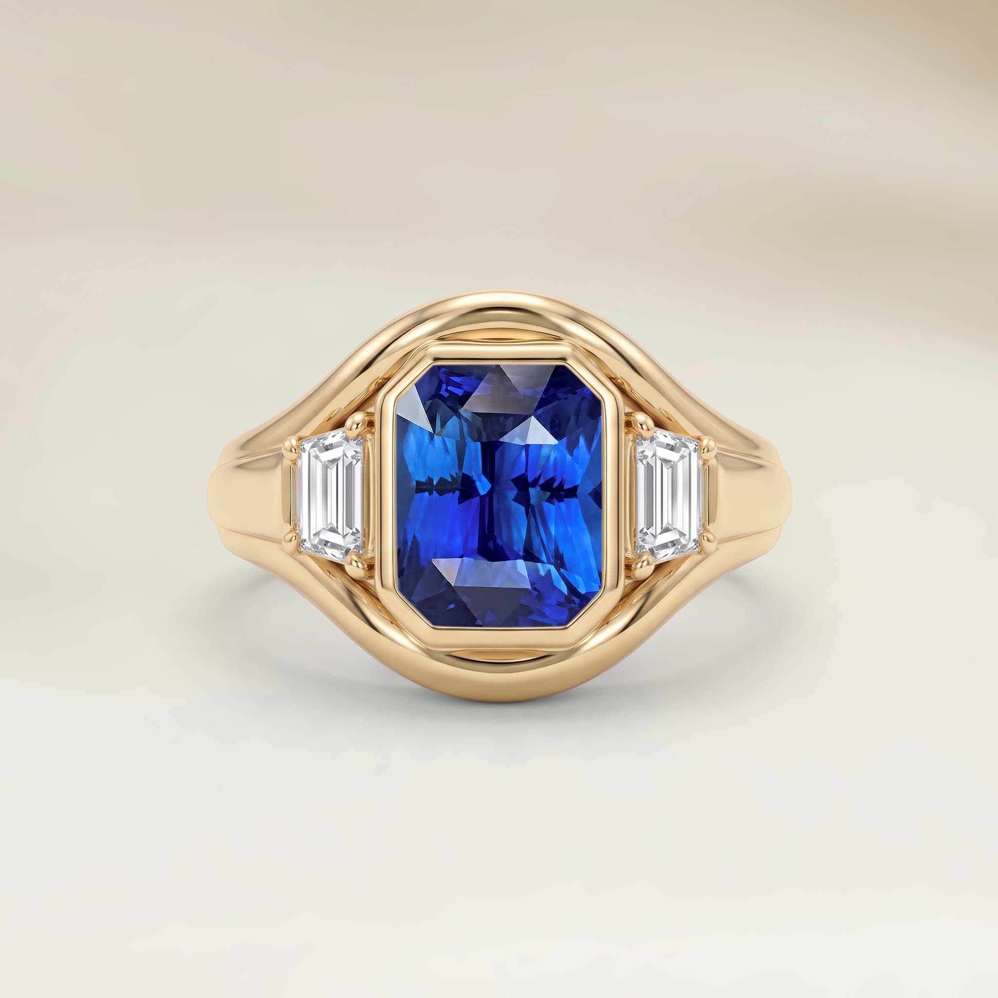 Bague Art Deco Saphir Bleu Radiant de 2,55ct