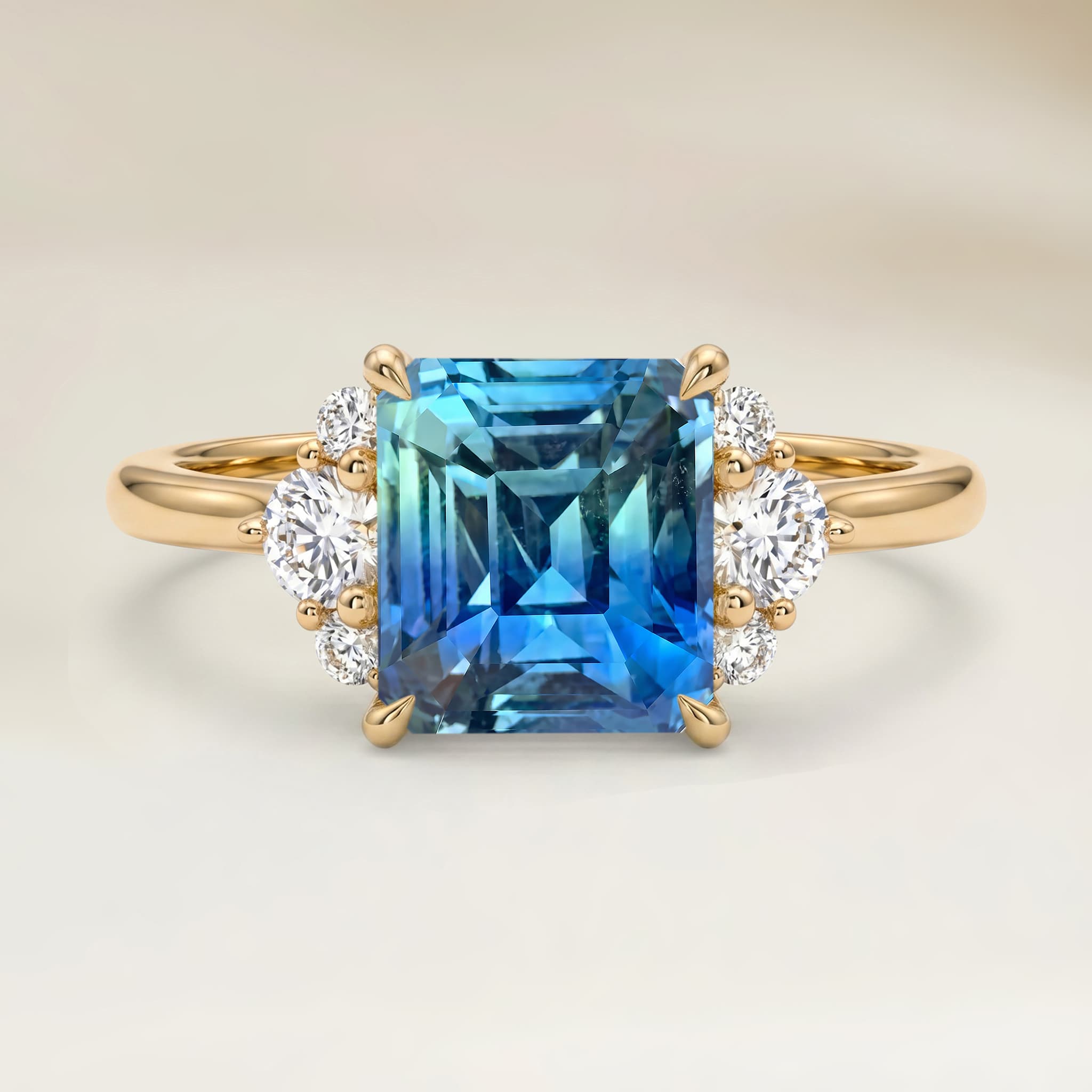 Bague Epaulé Saphir Teal Rectangle de 1,12ct