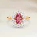 Anello floreale con zaffiro padparadscha ovale da 1,51 ct