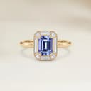 Bague Art Deco Saphir Bleu Rectangle de 1,84ct