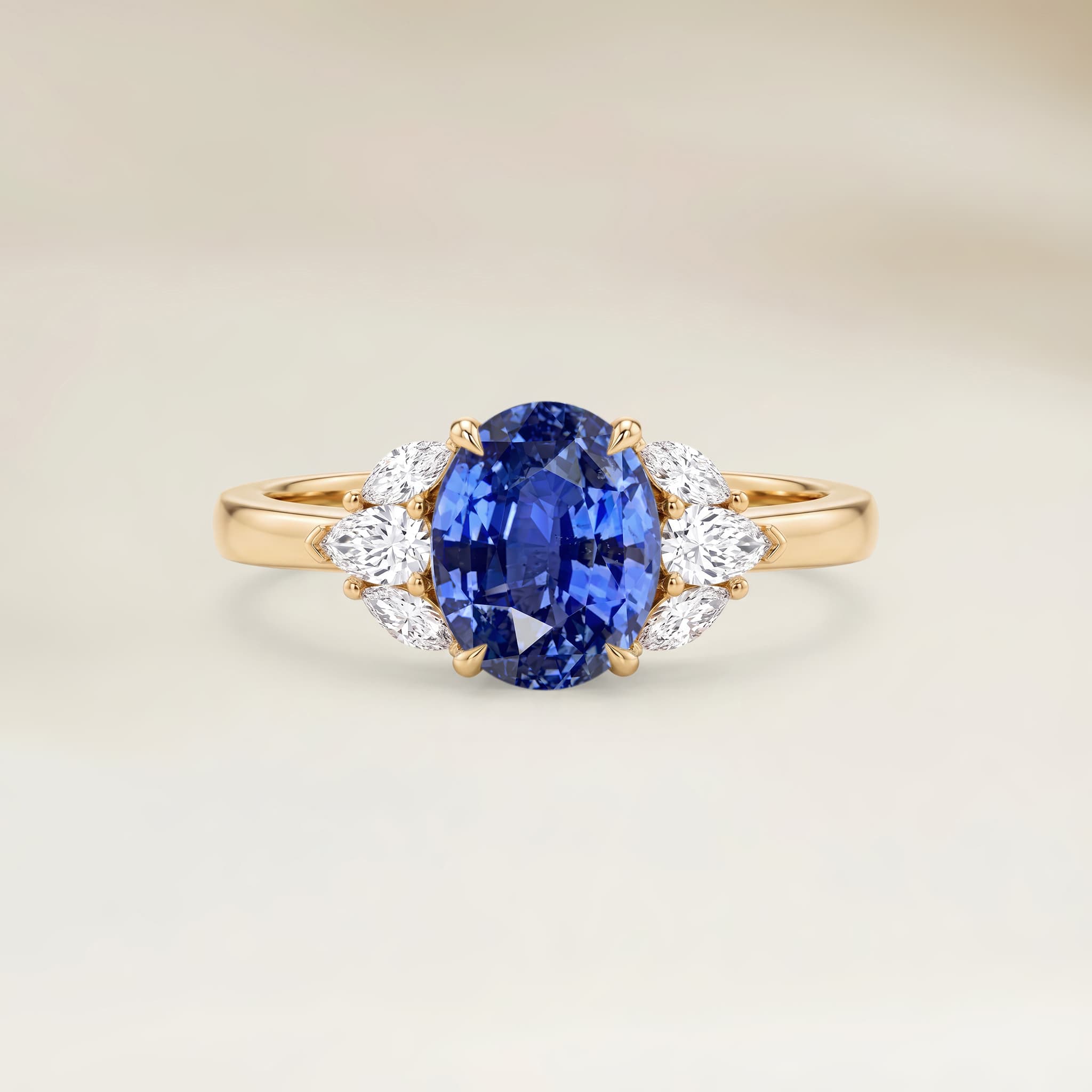 Bague Floral Saphir Bleu Ovale de 2,17ct