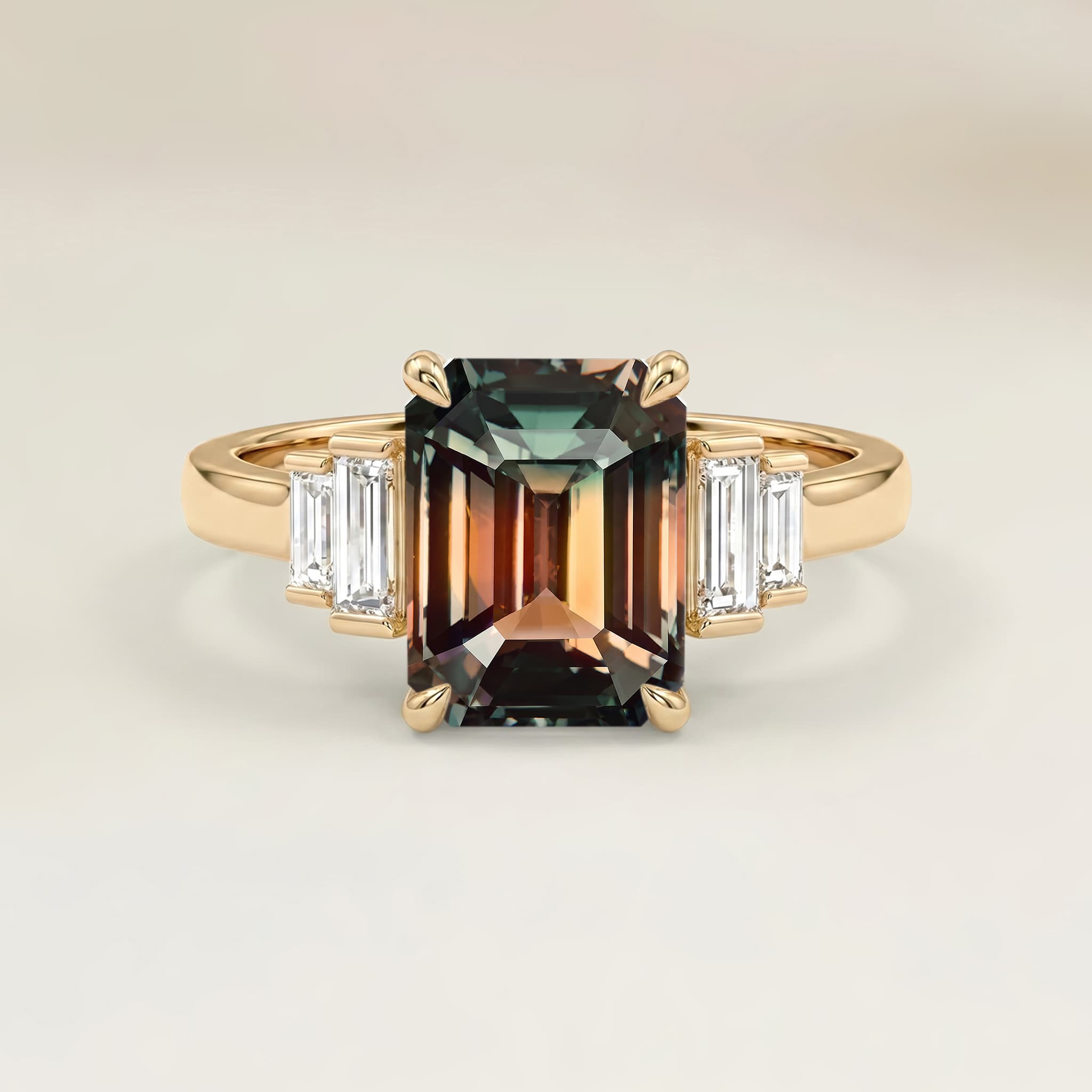 Bague Art Deco Saphir Bicolore Rectangle de 3,05ct