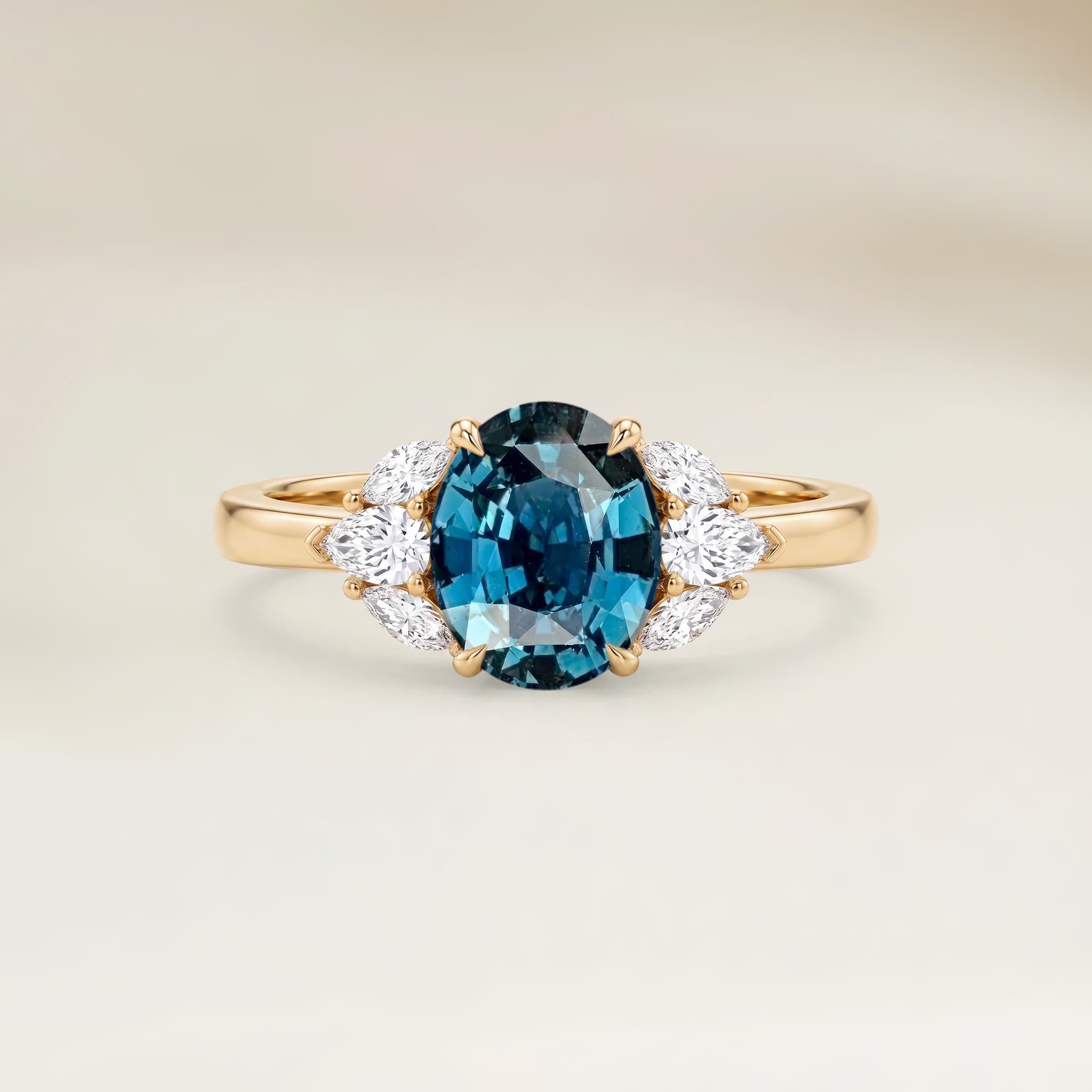 Bague Floral Saphir Teal Ovale de 1,53ct