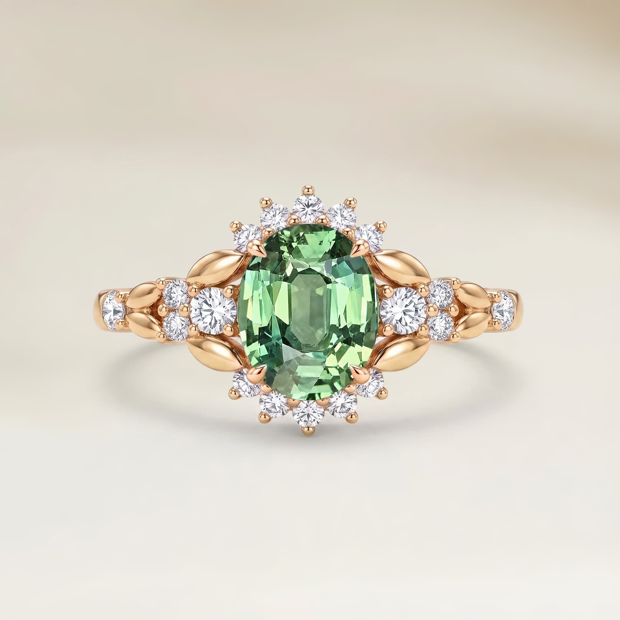 Bague Floral Saphir Vert Ovale de 1,14ct
