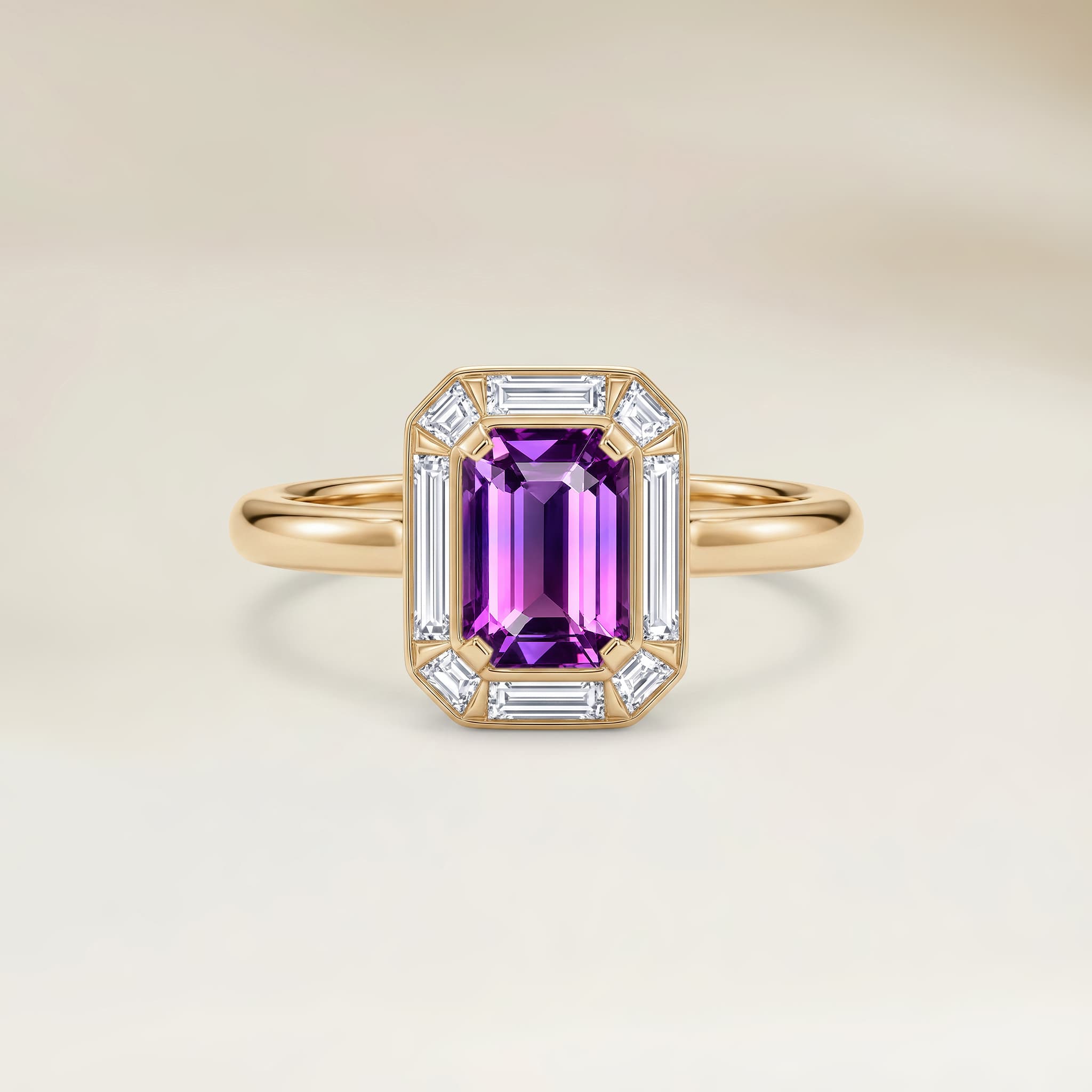 Bague Art Deco Saphir Violet Rectangle de 1,58ct