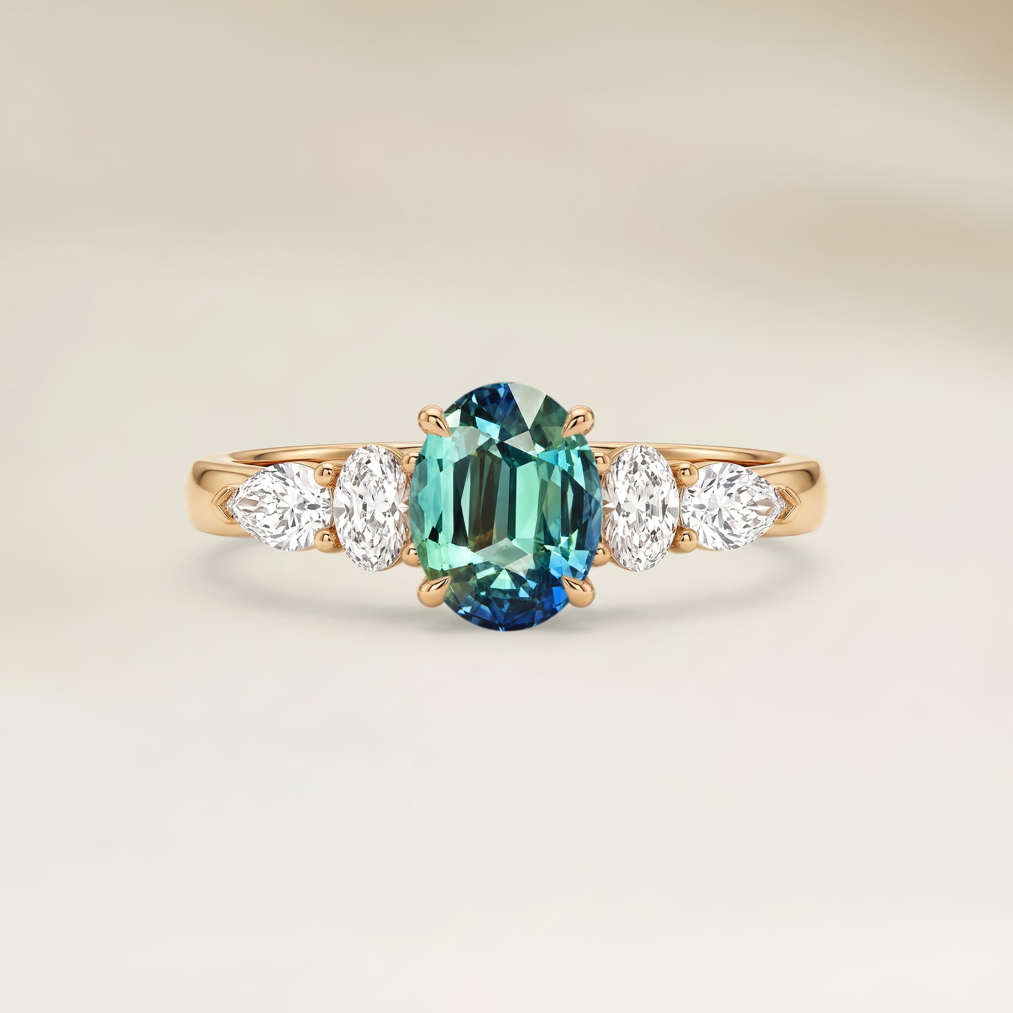 Bague Epaulé Saphir Teal Ovale de 1,02ct
