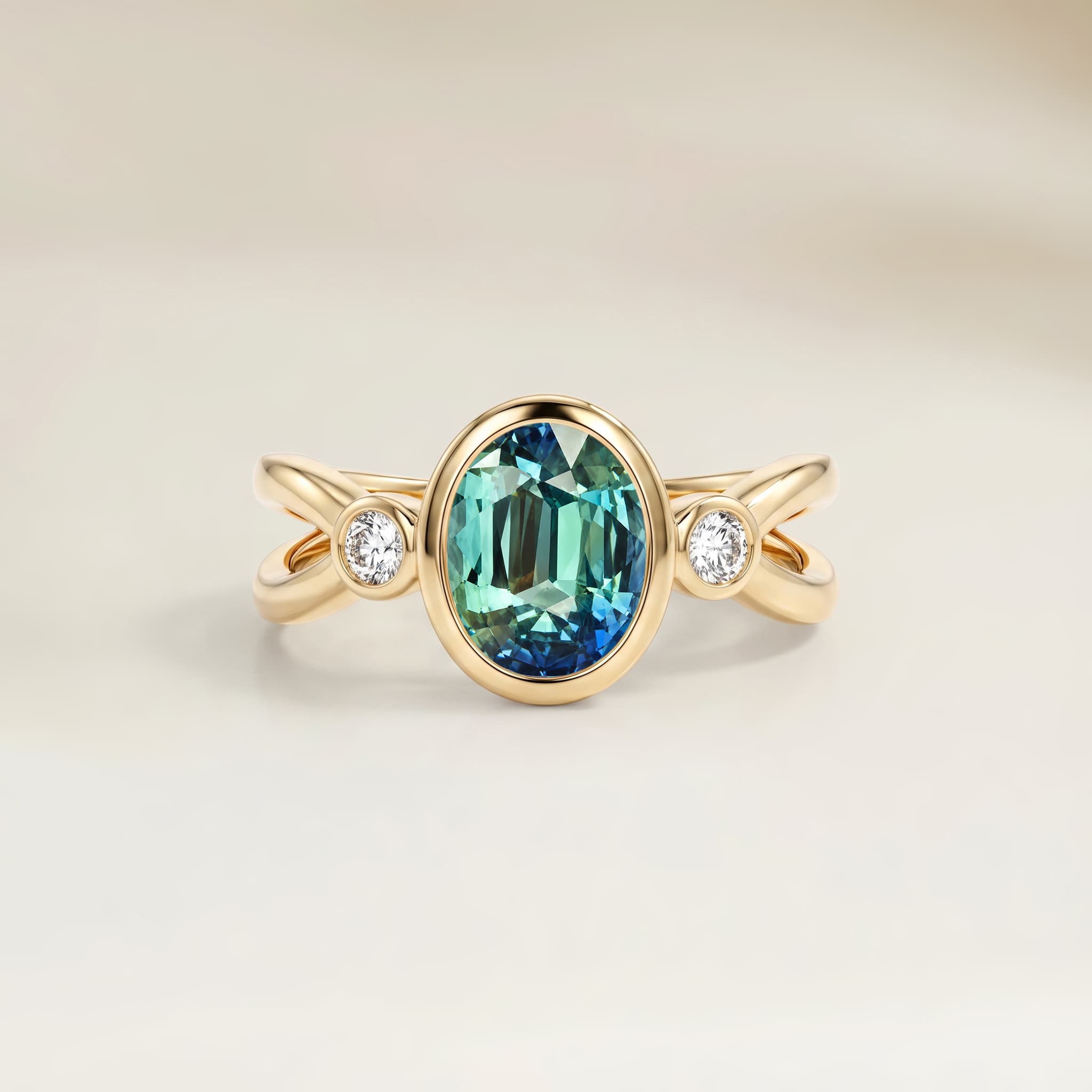 Bague Epaulé Saphir Teal Ovale de 1,02ct