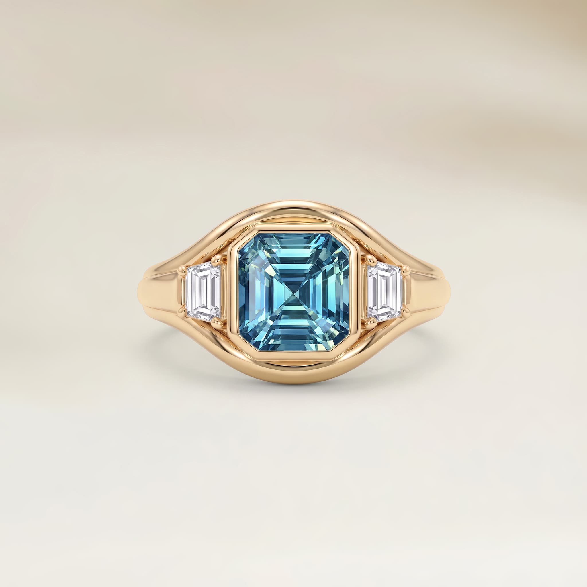 Bague Art Deco Saphir Bicolore Rectangle de 2,06ct