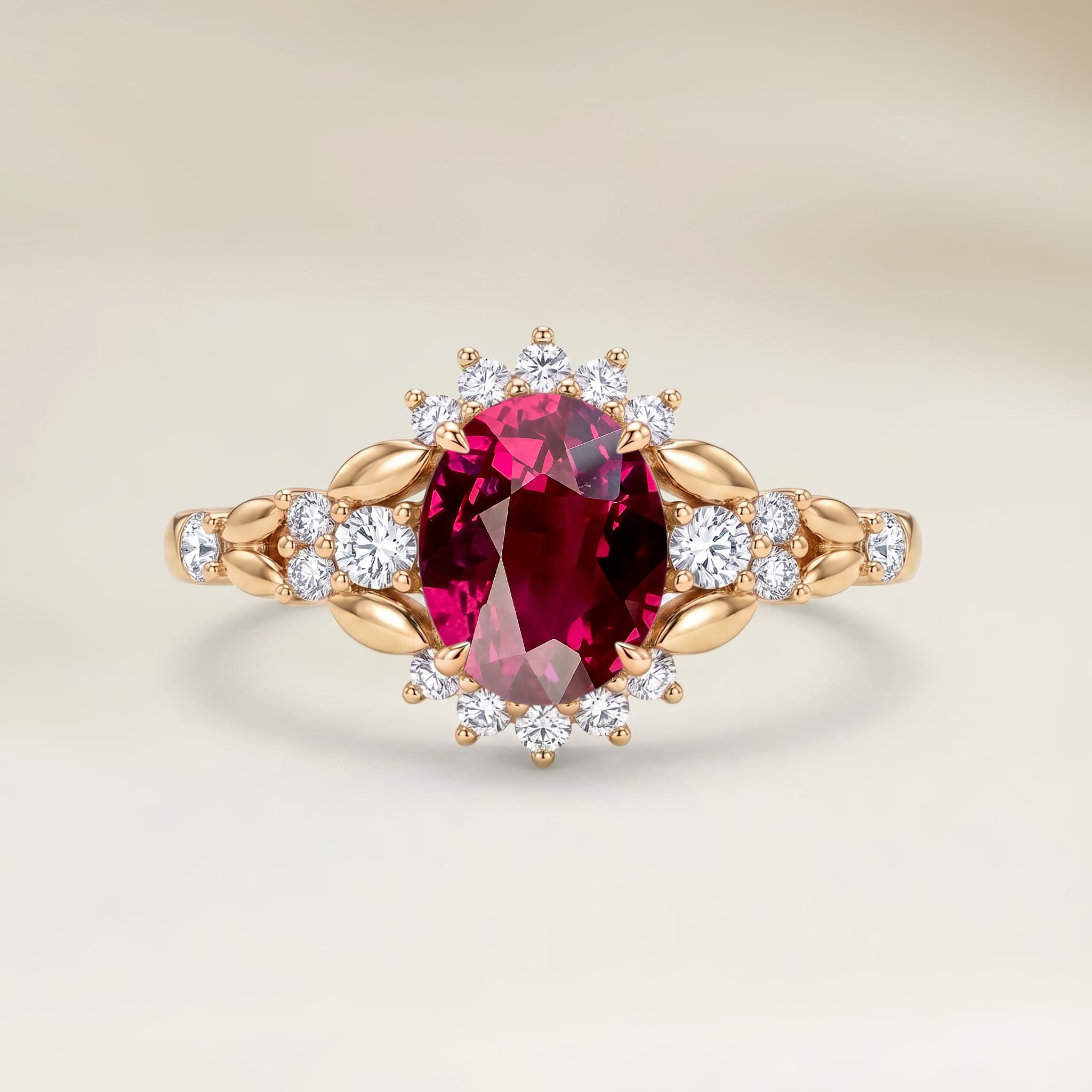 Bague Florale Rubis du Mozambique Ovale de 1,50ct et diamants image 3