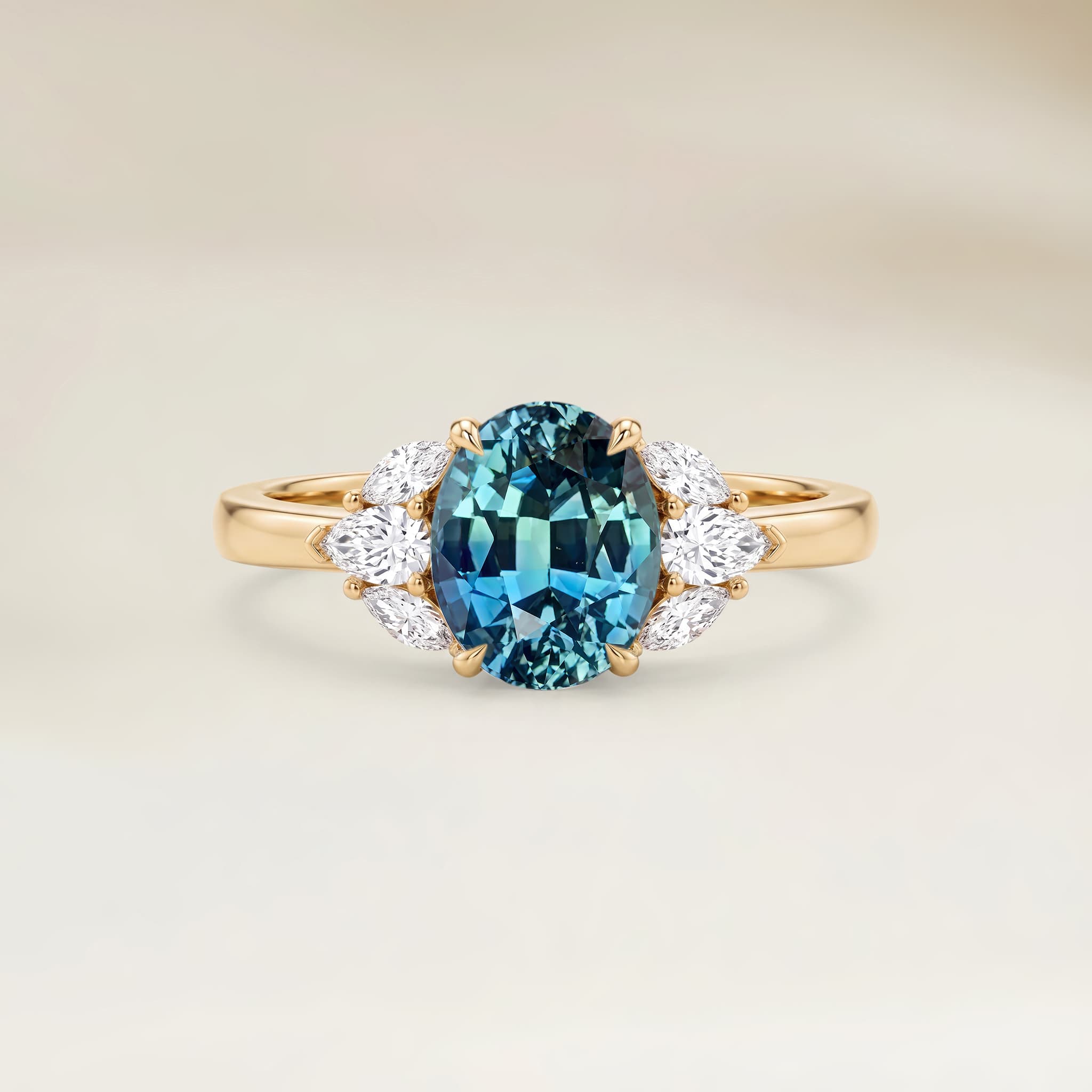 Bague Floral Saphir Teal Ovale de 1,56ct