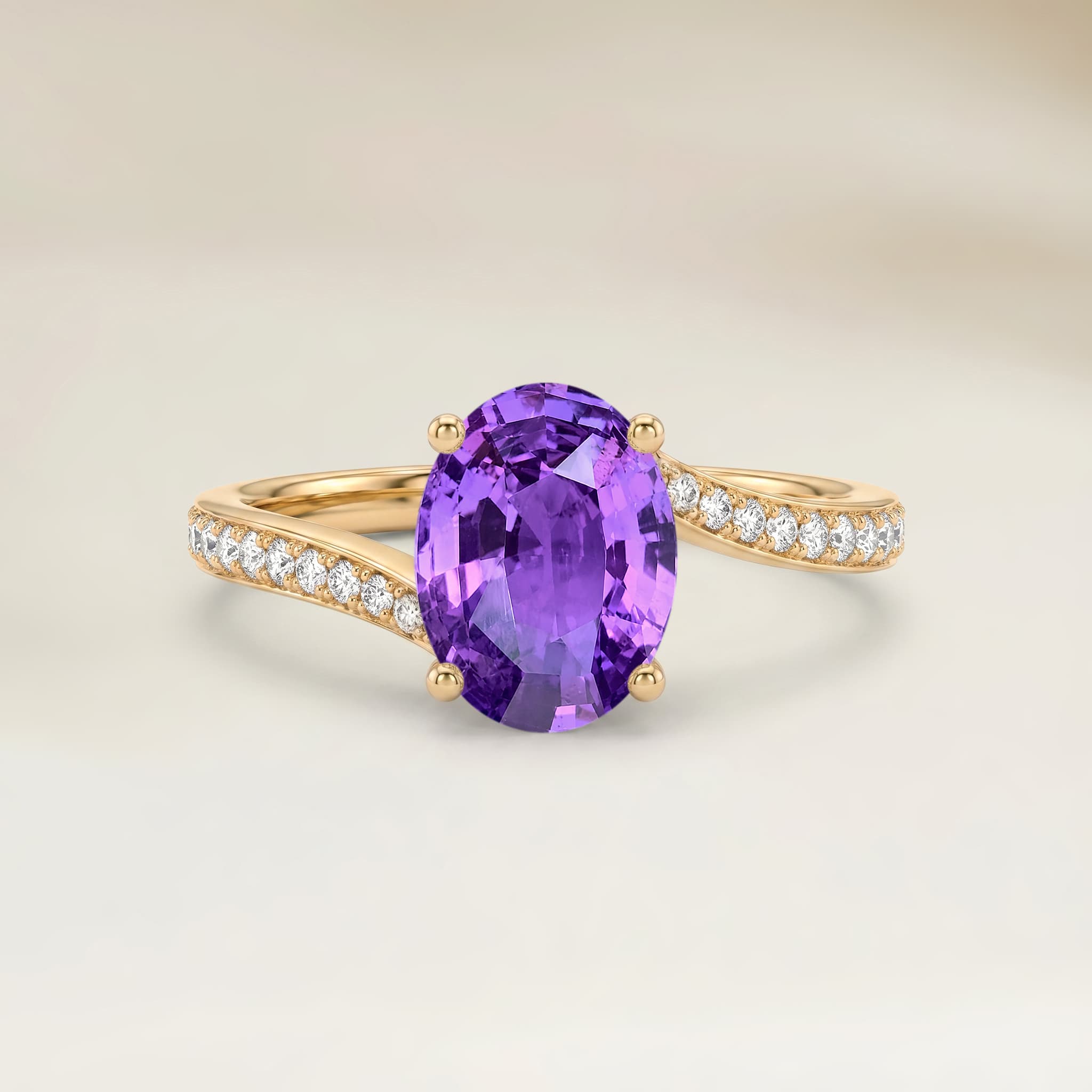 Bague Solitaire Saphir Violet Ovale de 1,11ct