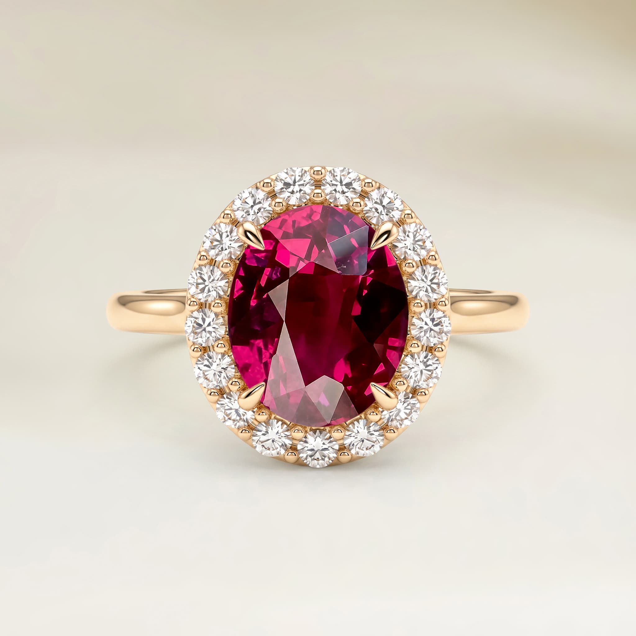 Bague Halo Rubis du Mozambique Ovale de 1,50ct