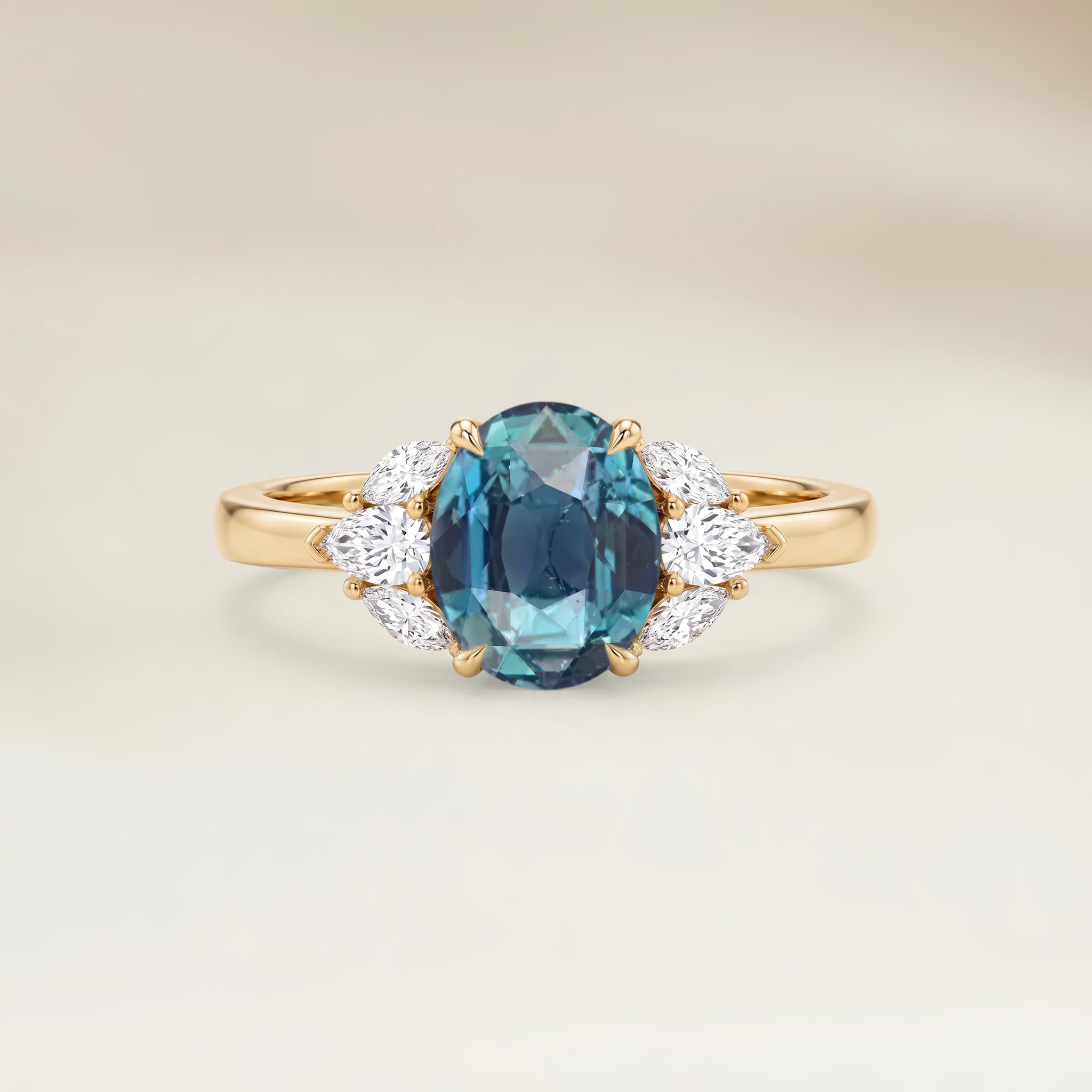 Bague Floral Saphir Teal Ovale de 2,01ct