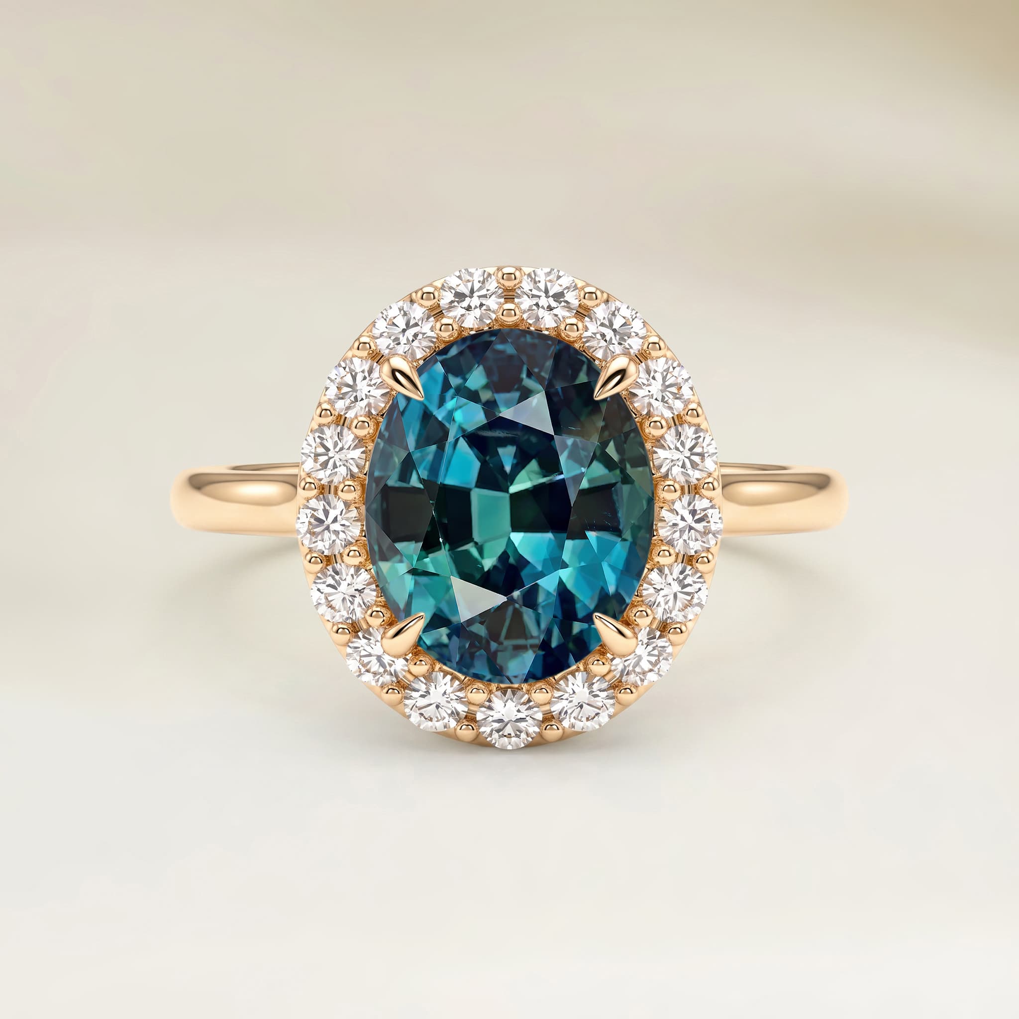 Bague Vintage Saphir Teal Ovale de 1,67ct