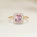 Bague Art Deco Saphir Pêche Rectangle de 1,09ct et diamants