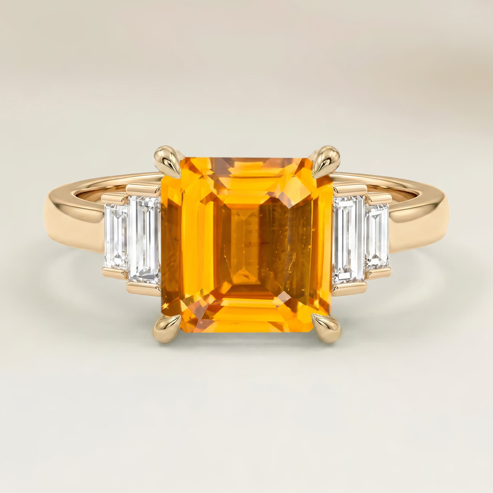 Bague Art Deco Saphir Jaune Rectangle de 1,52ct