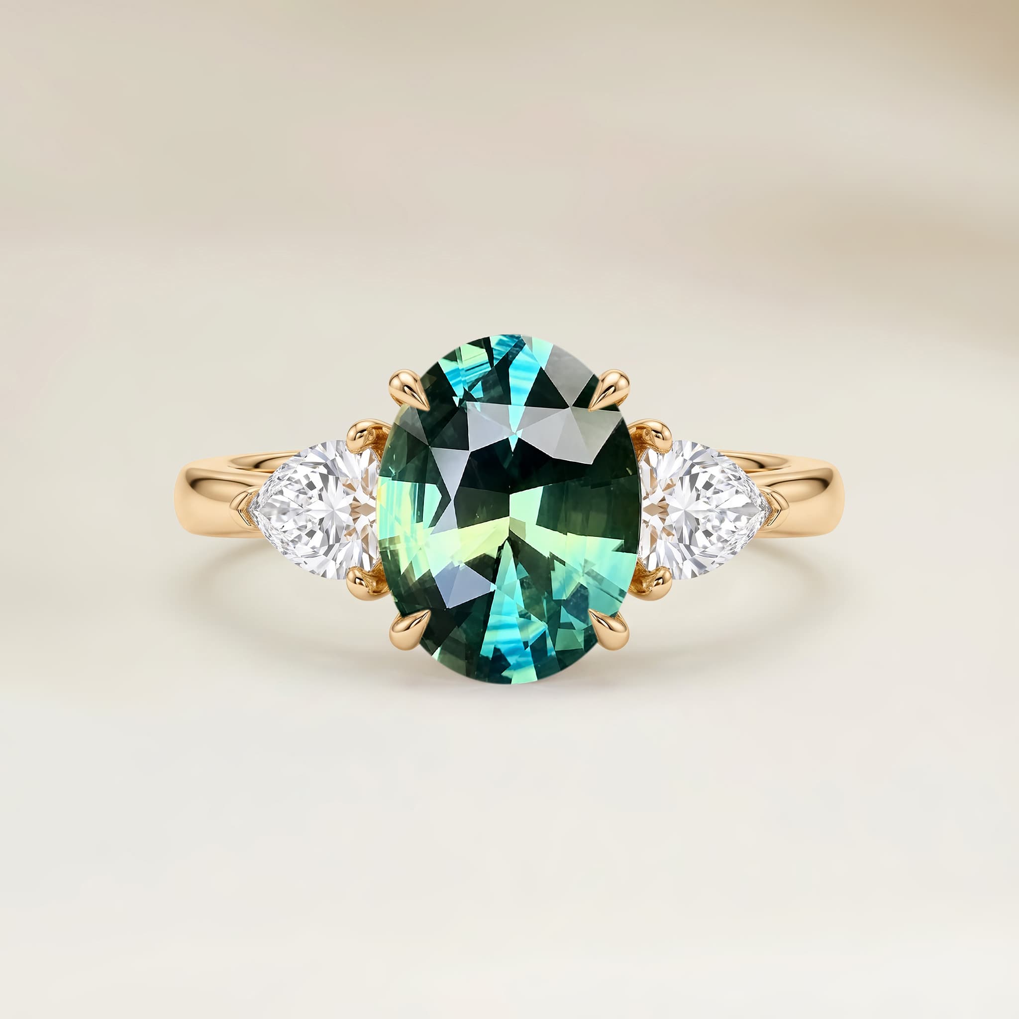 Bague Epaulé Saphir Teal Ovale de 2,04ct