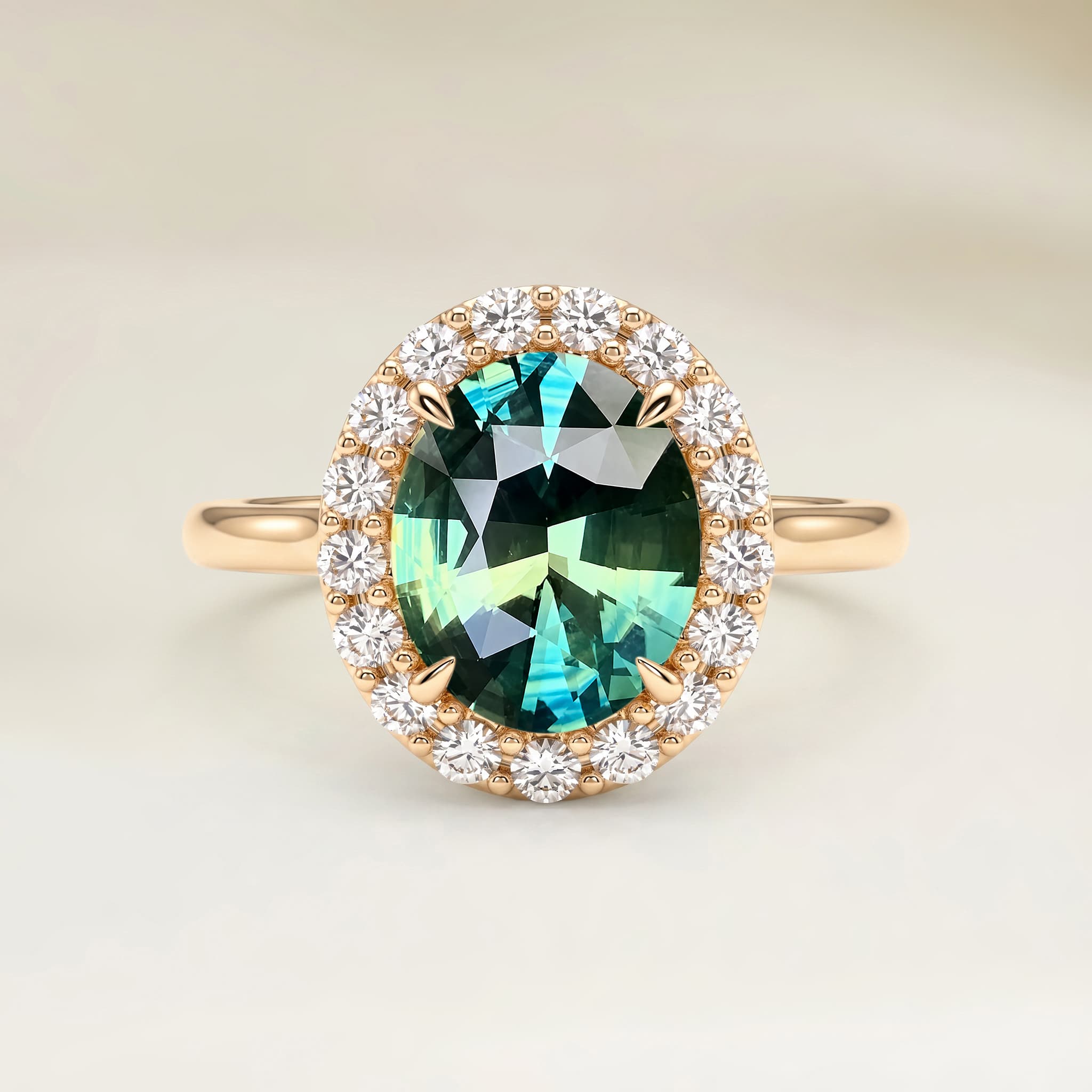 Bague Vintage Saphir Teal Ovale de 2,04ct