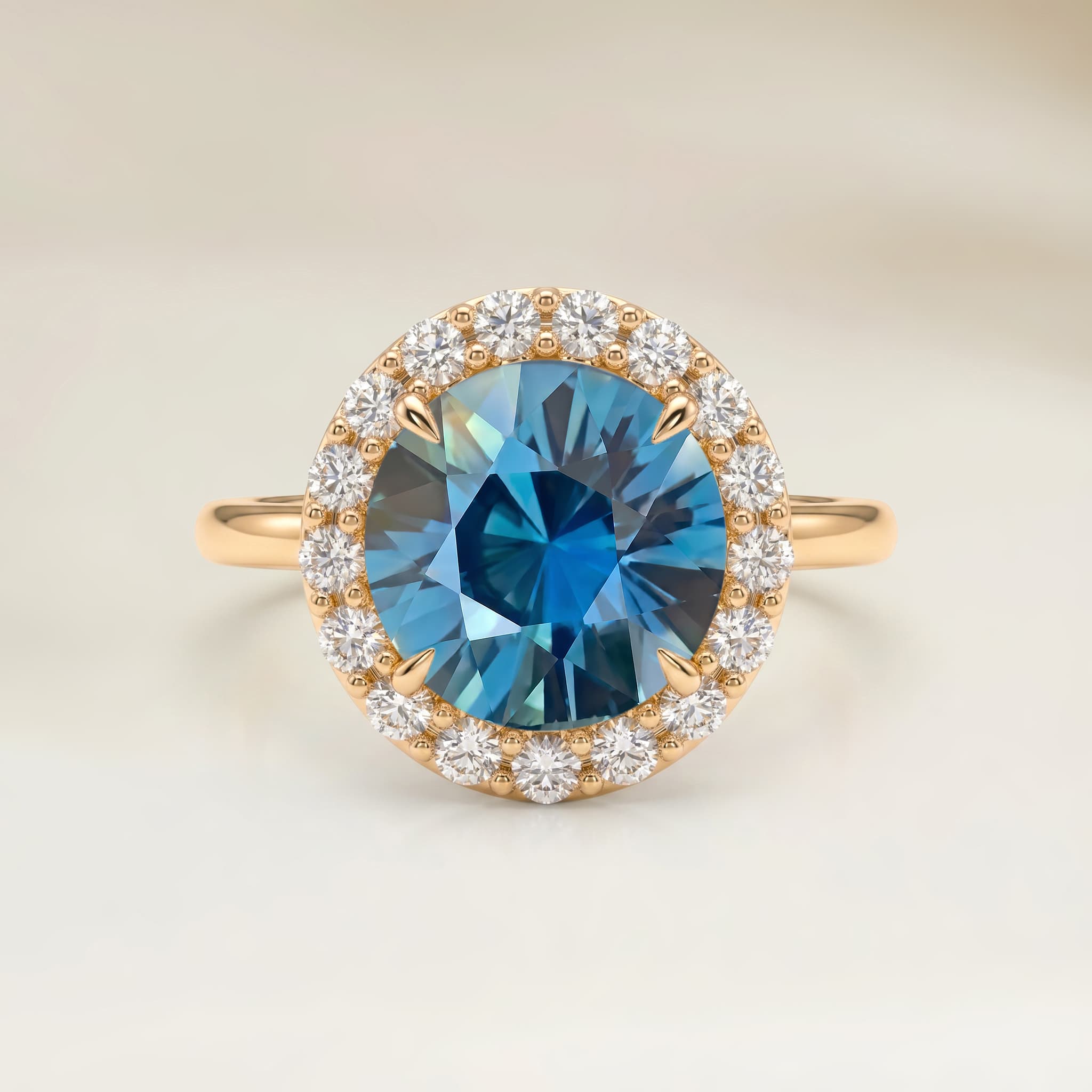 Bague Vintage Saphir Teal Rond de 1,55ct