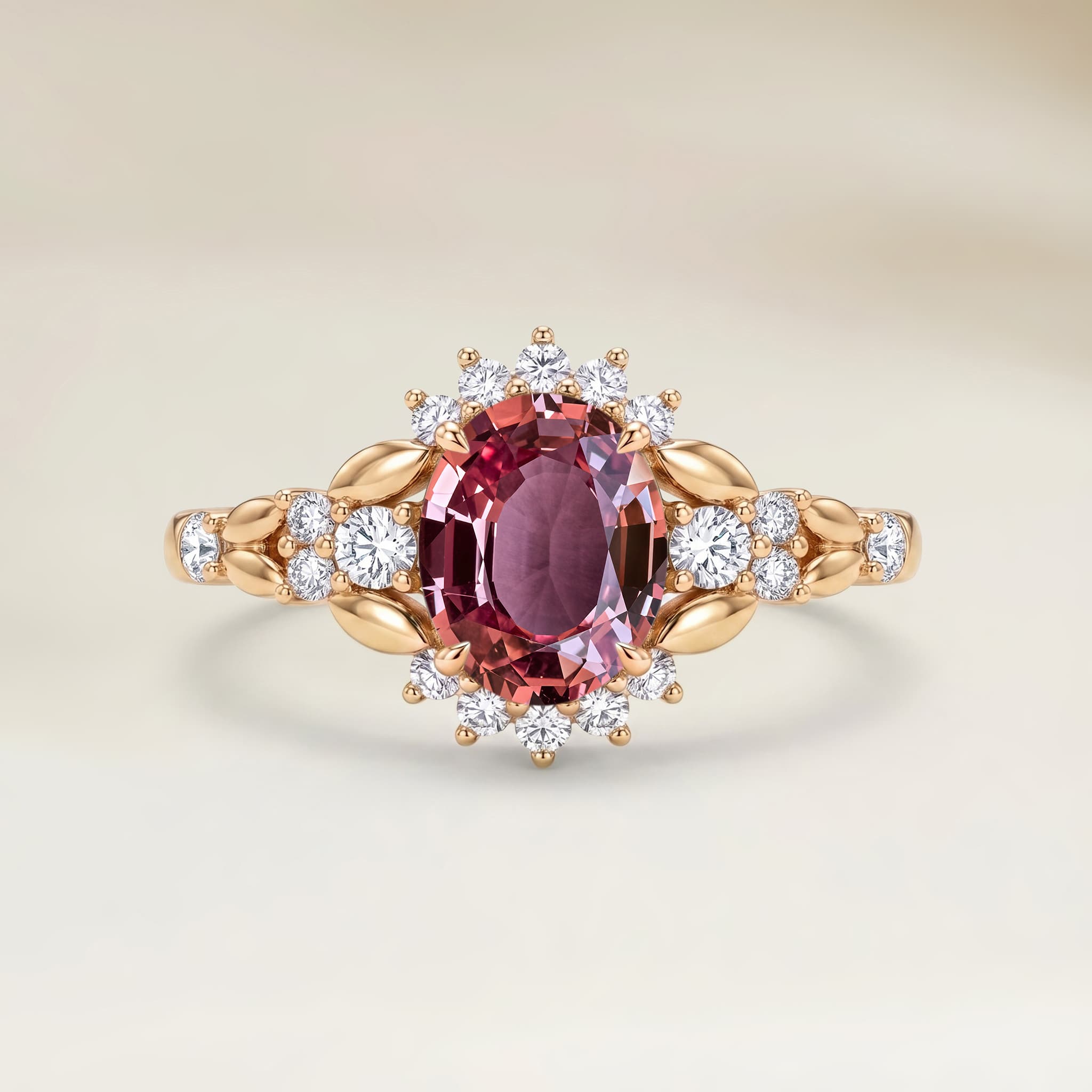 Bague Floral Saphir Padparadscha Ovale de 1,84ct