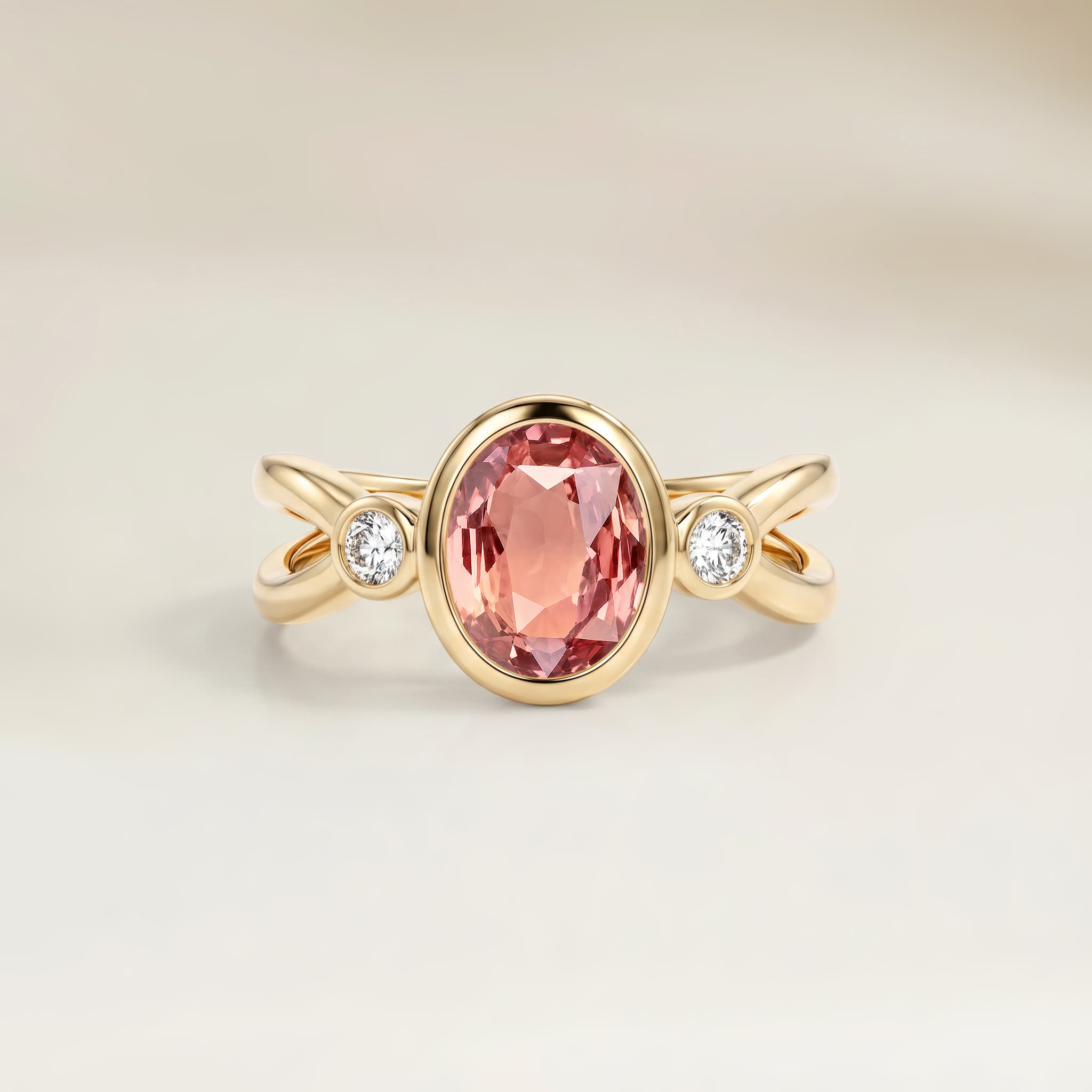 Bague Epaulé Saphir Padparadscha Ovale de 1,55ct