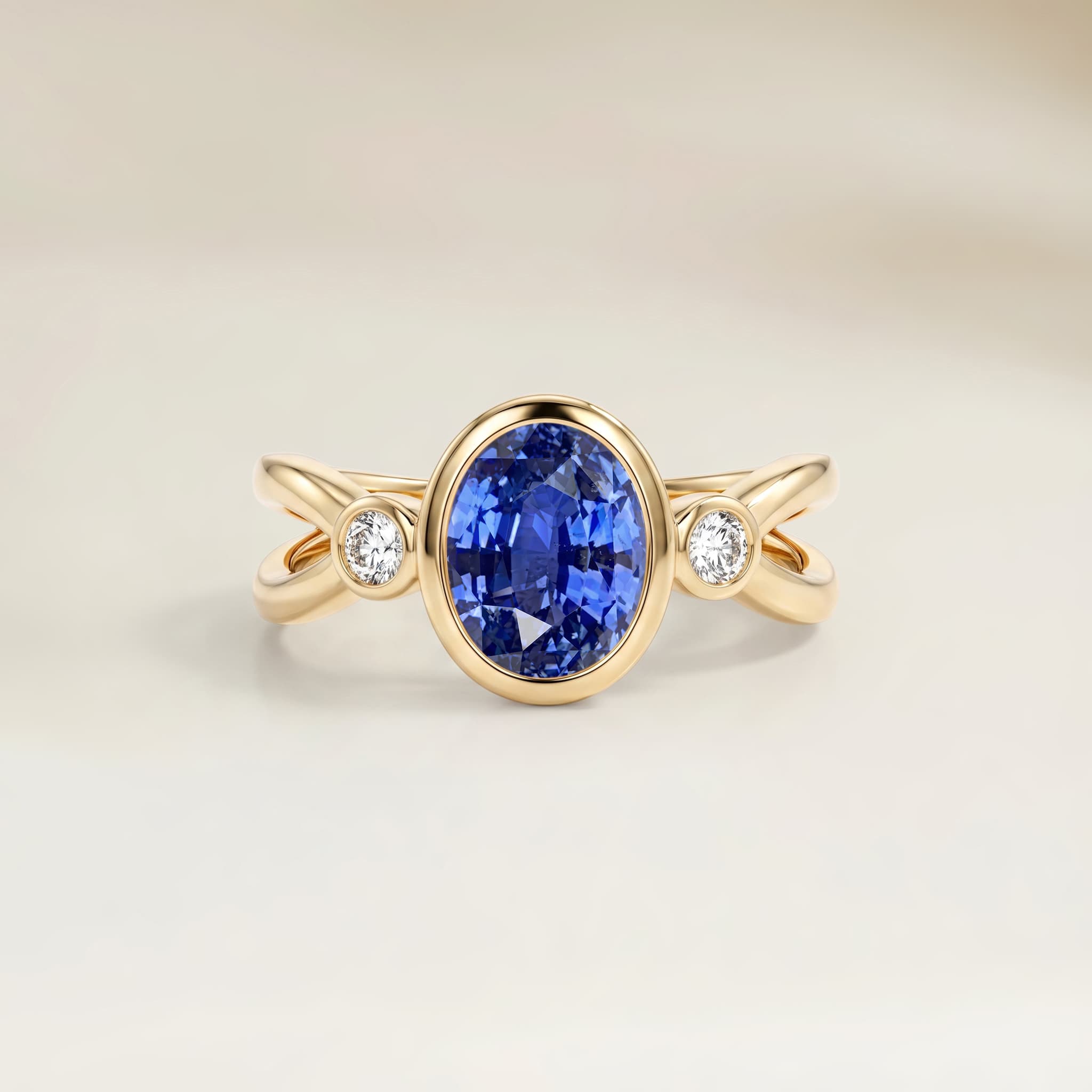 Bague Epaulé Saphir Bleu Ovale de 2,17ct - Sri Lanka