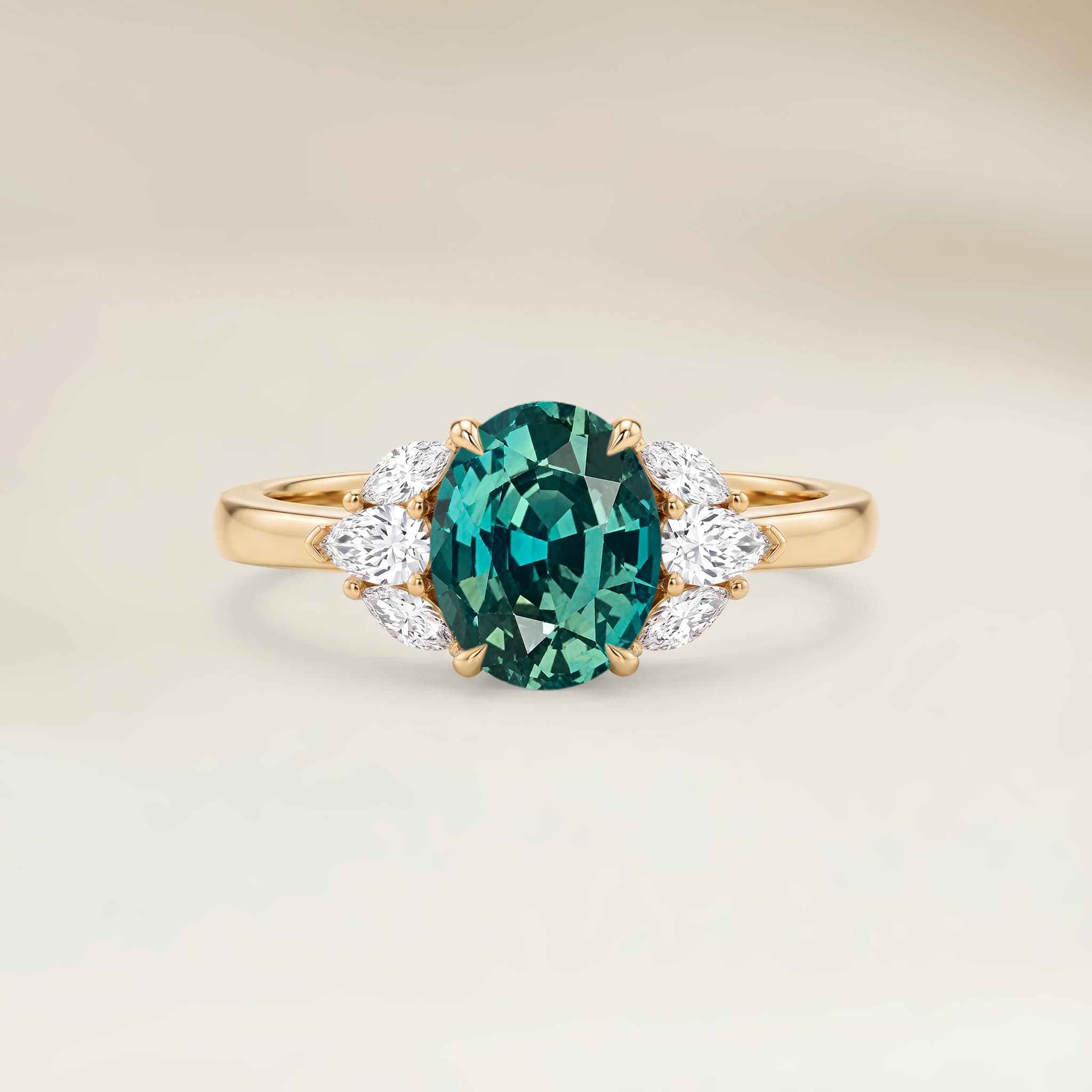 Bague Floral Saphir Teal Ovale de 1,65ct