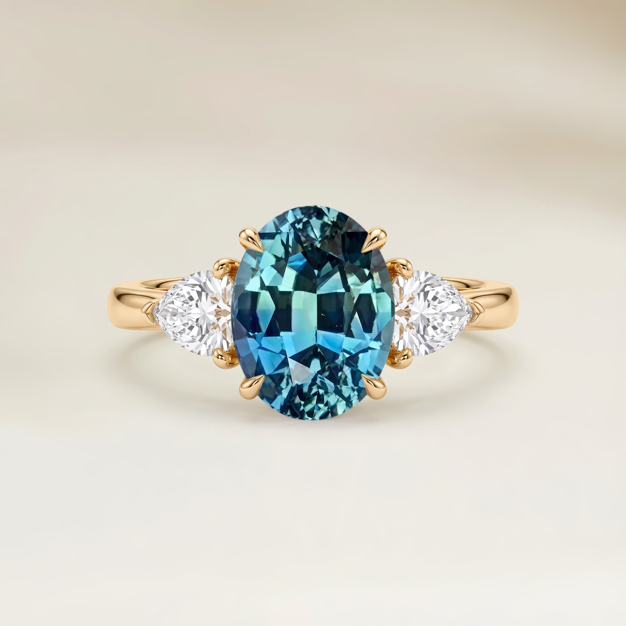 Bague Epaulée Saphir Teal Ovale de 1,56ct