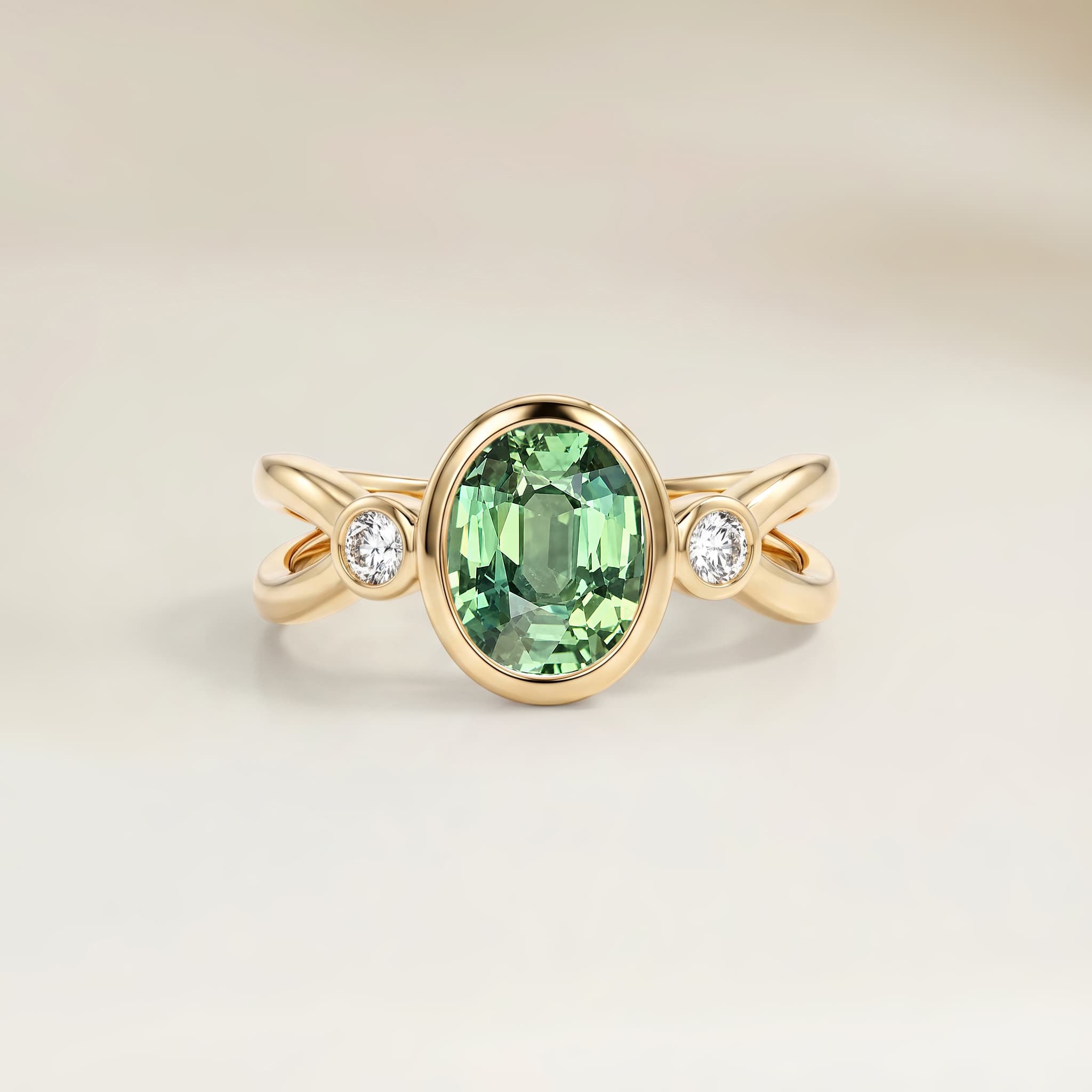 Bague Epaulé Saphir Vert Ovale de 1,14ct