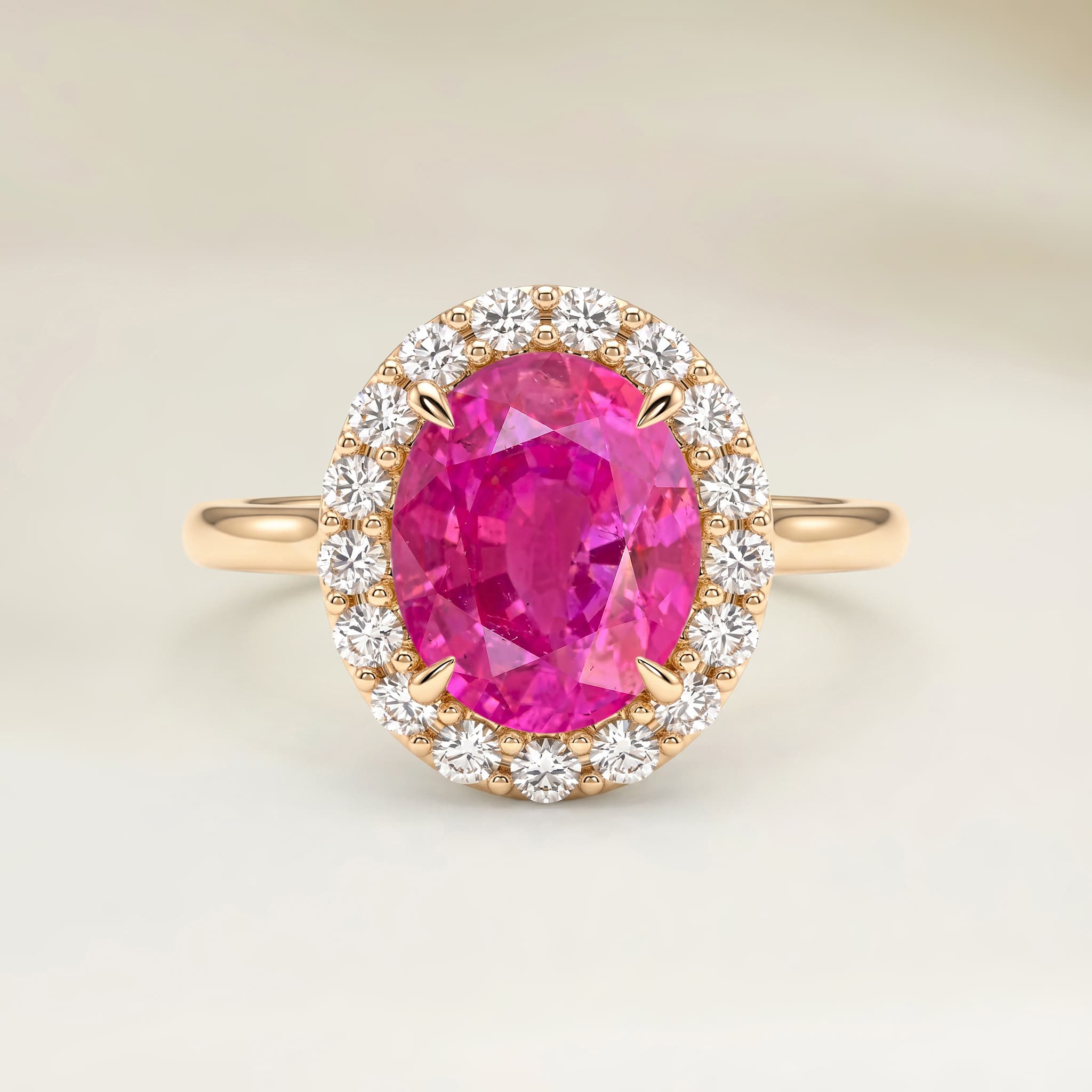 Bague Vintage Saphir Rose Ovale de 1,27ct