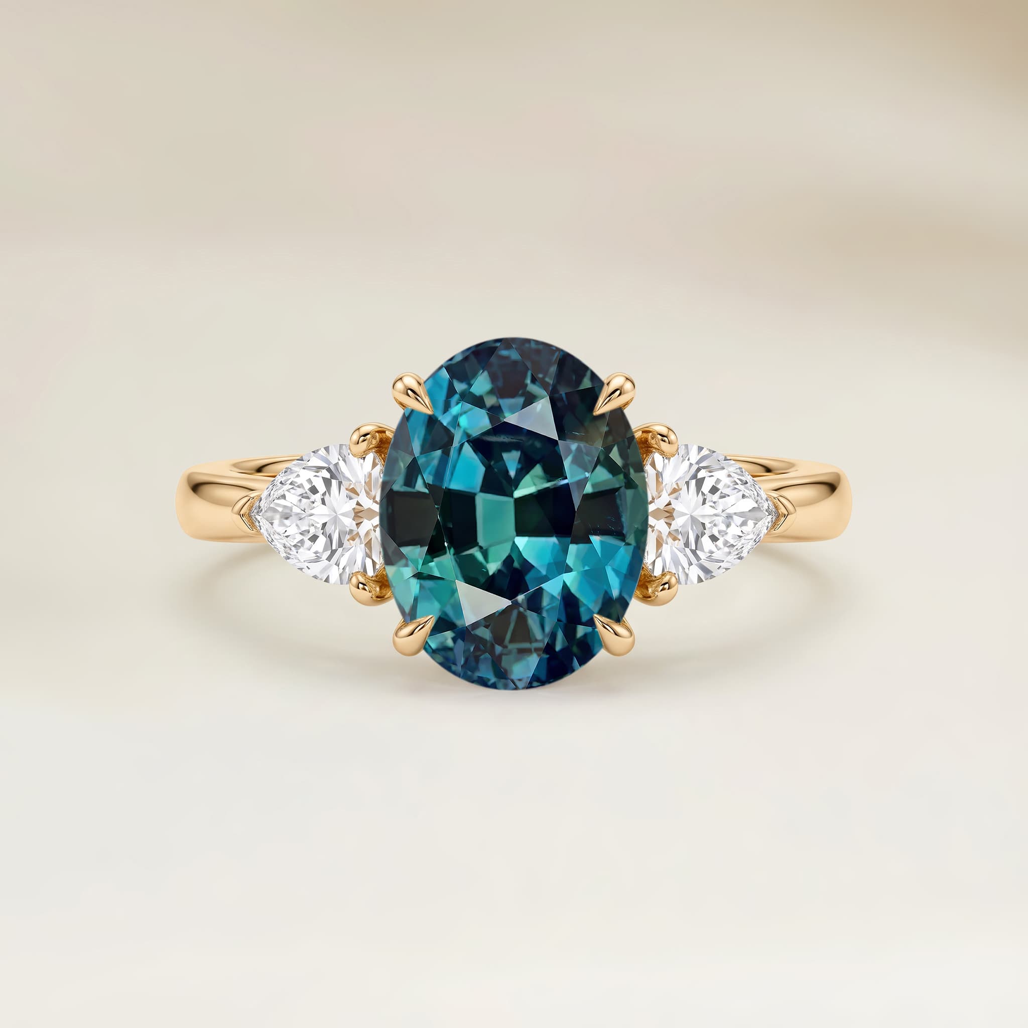 Bague Epaulée Saphir Teal Ovale de 1,67ct