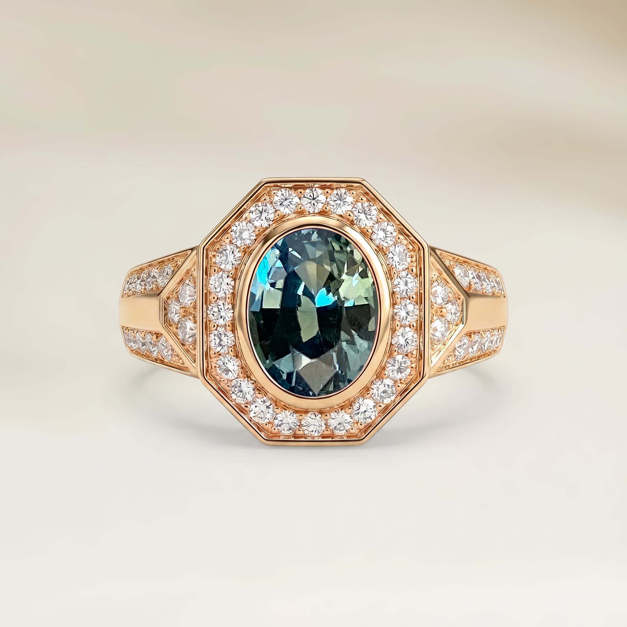 Bague Art Deco Saphir Teal Ovale de 1,14ct