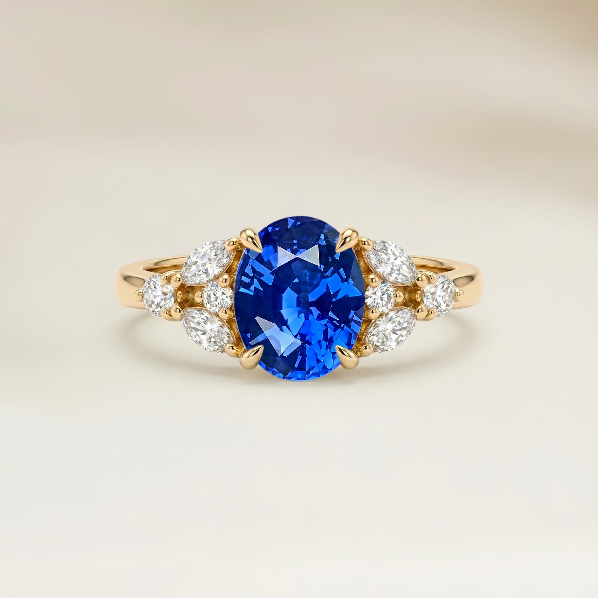 Bague Floral Saphir Bleu Ovale de 1,56ct