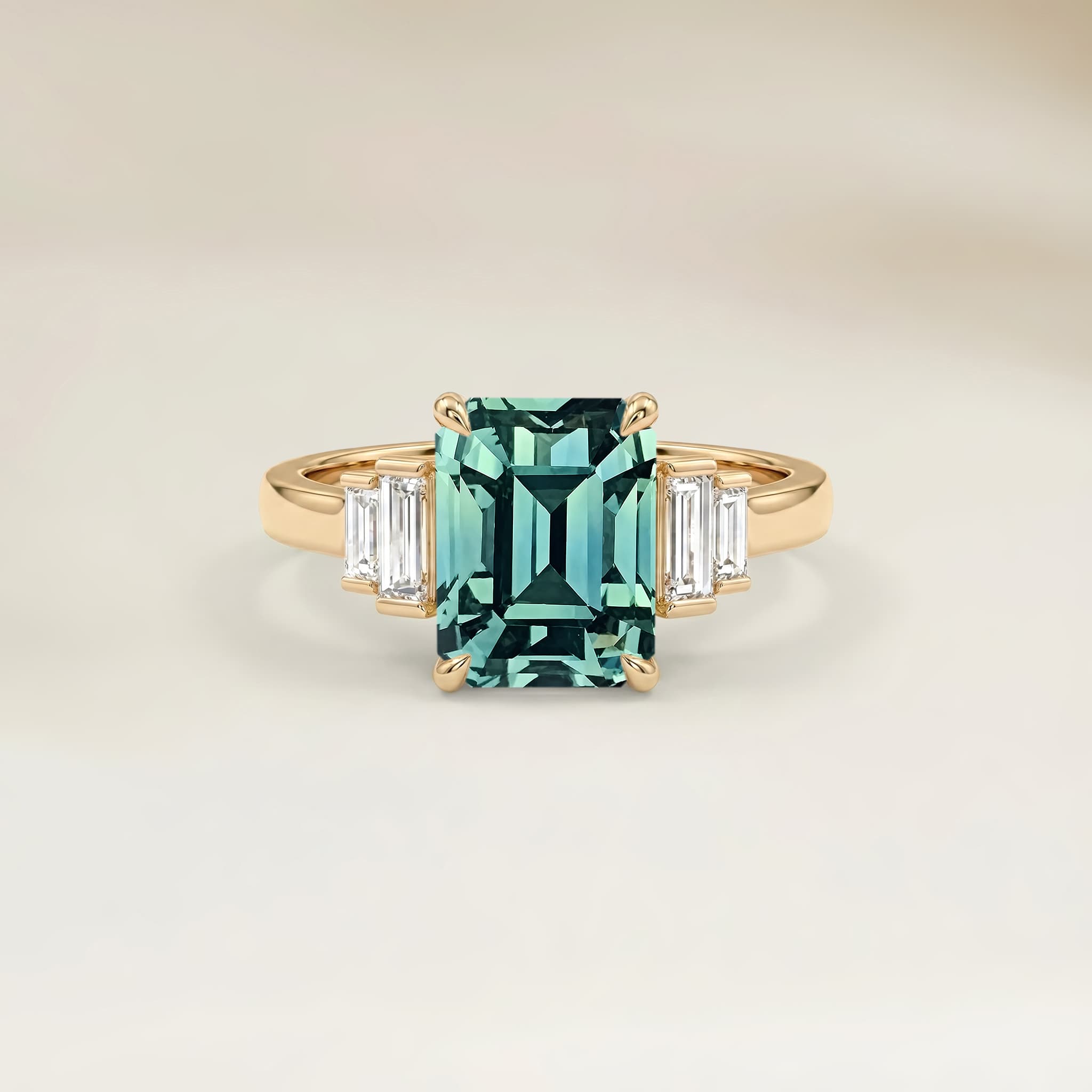 Bague Art Deco Saphir Teal Emerald Cut de 2,03ct