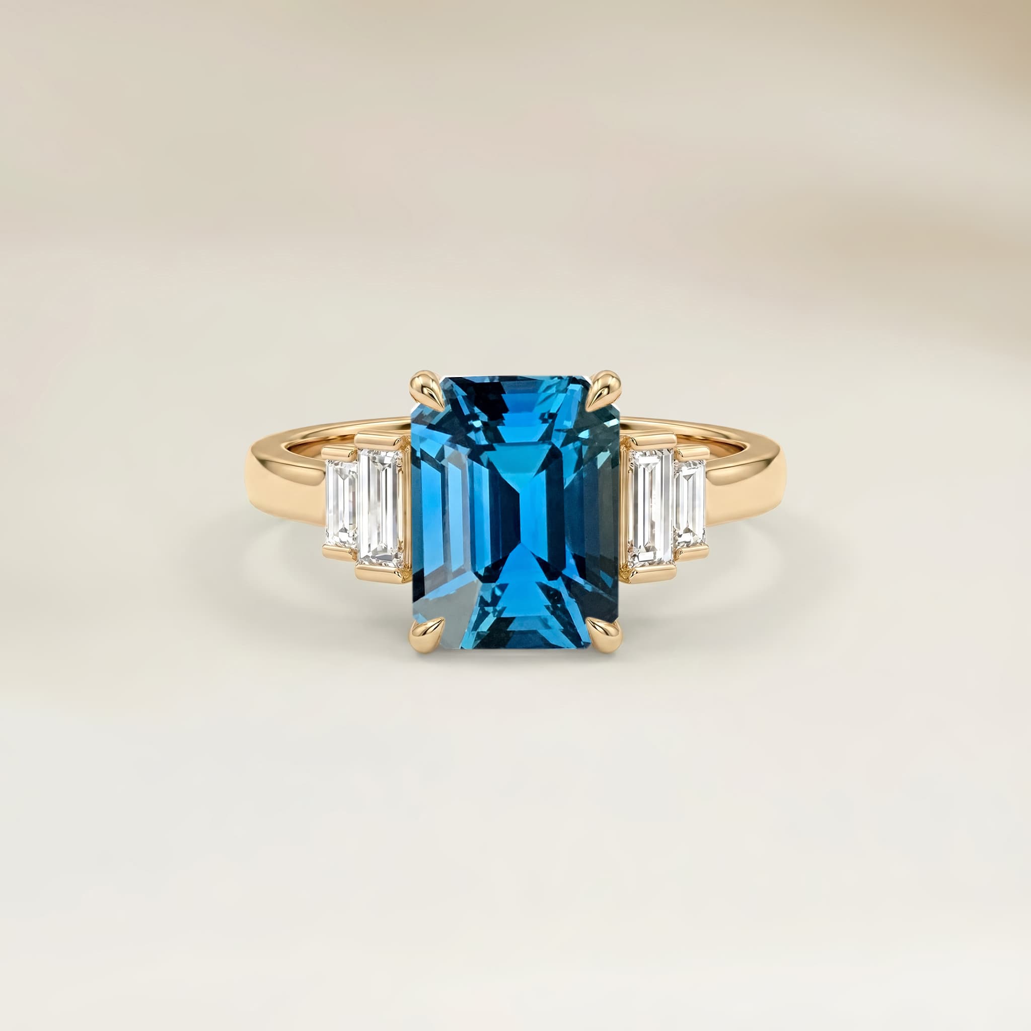 Bague Art Deco Saphir Teal Emerald Cut de 1,11ct