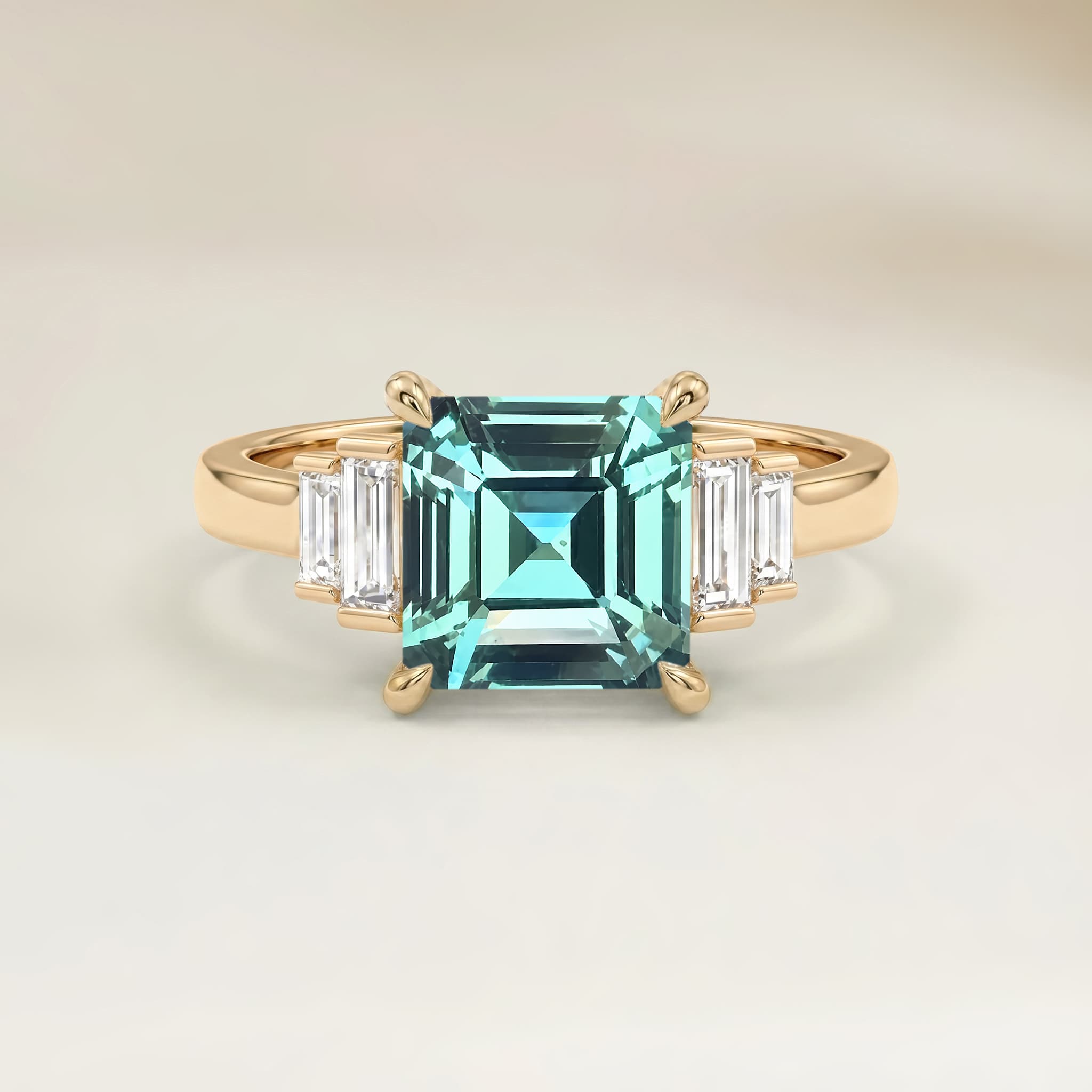 Bague Art Deco Saphir Teal Emerald Cut de 1,20ct