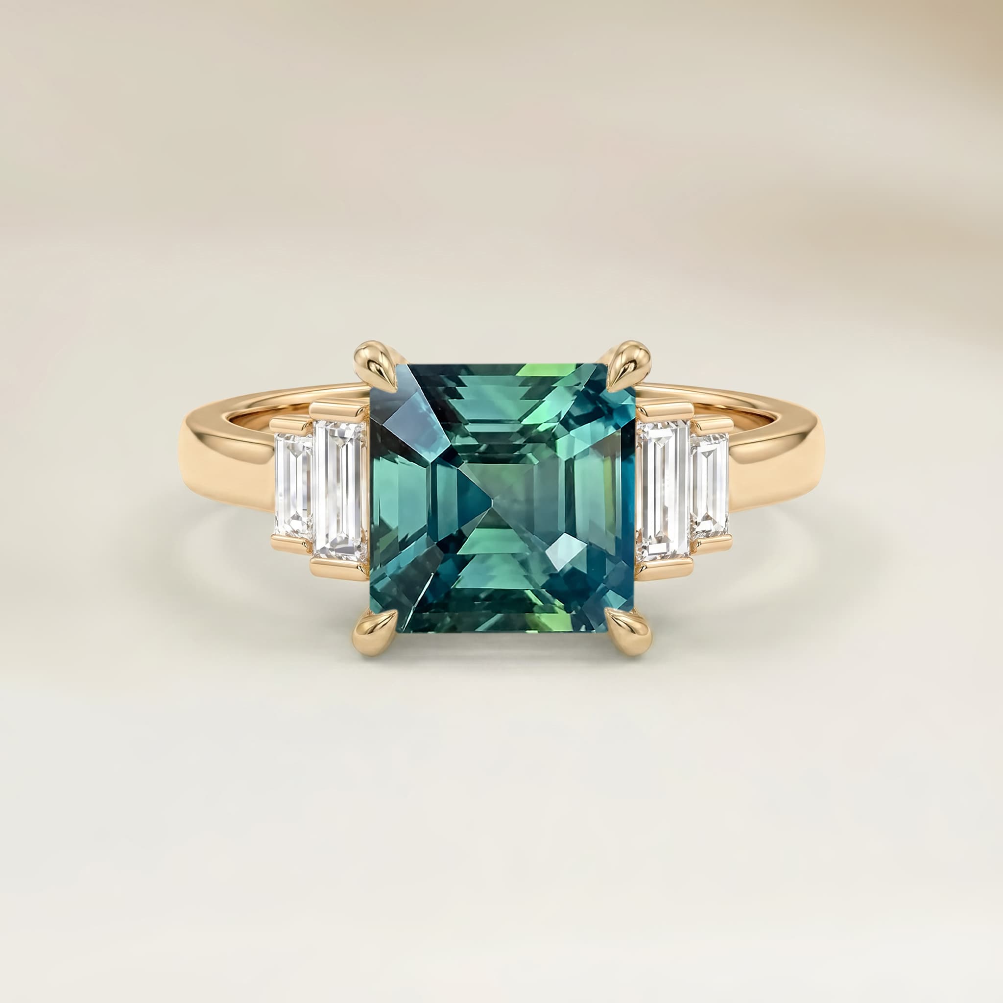 Bague Art Deco Saphir Teal Emerald Cut de 1,56ct