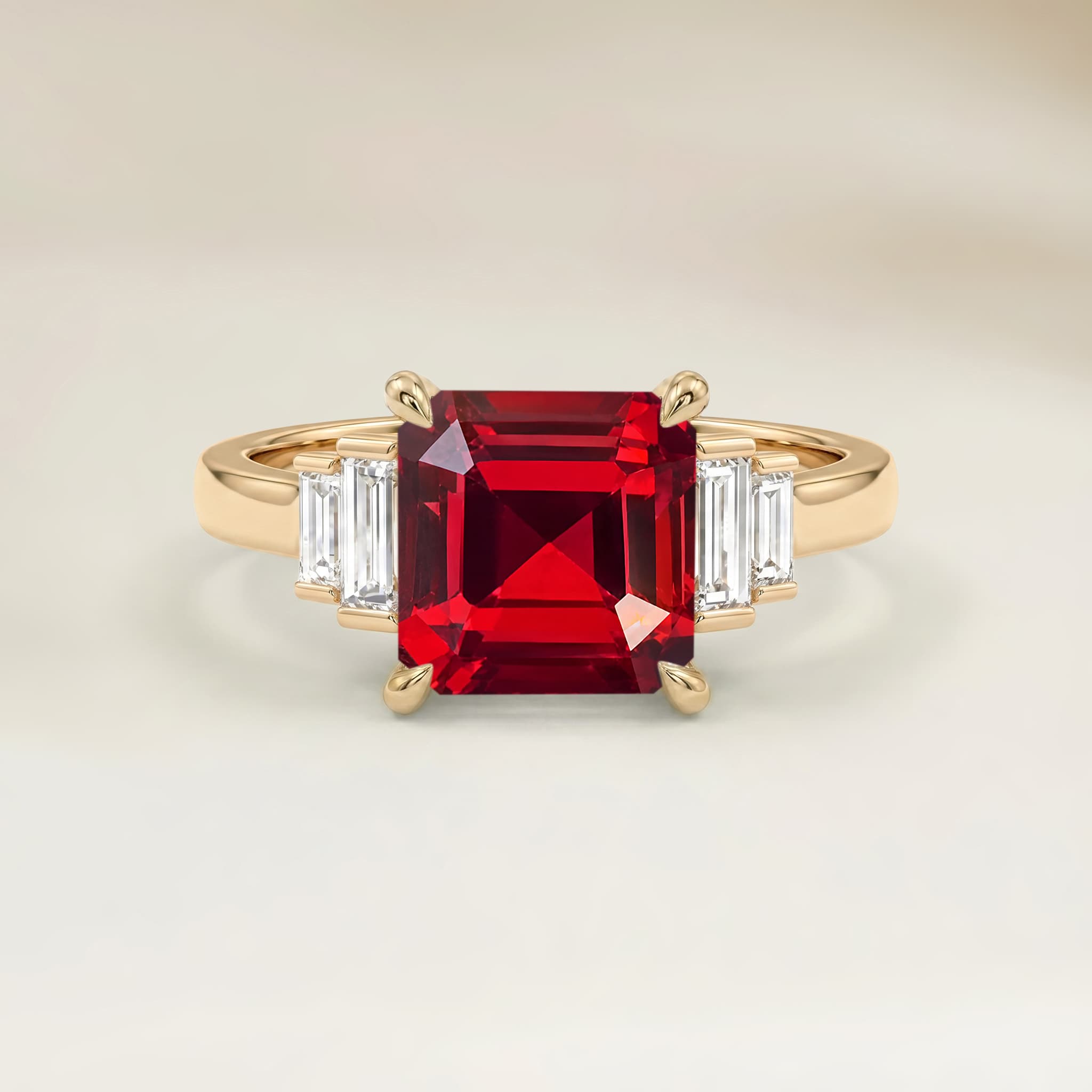 Bague Art Deco Spinelle Rouge Emerald Cut de 1,09ct