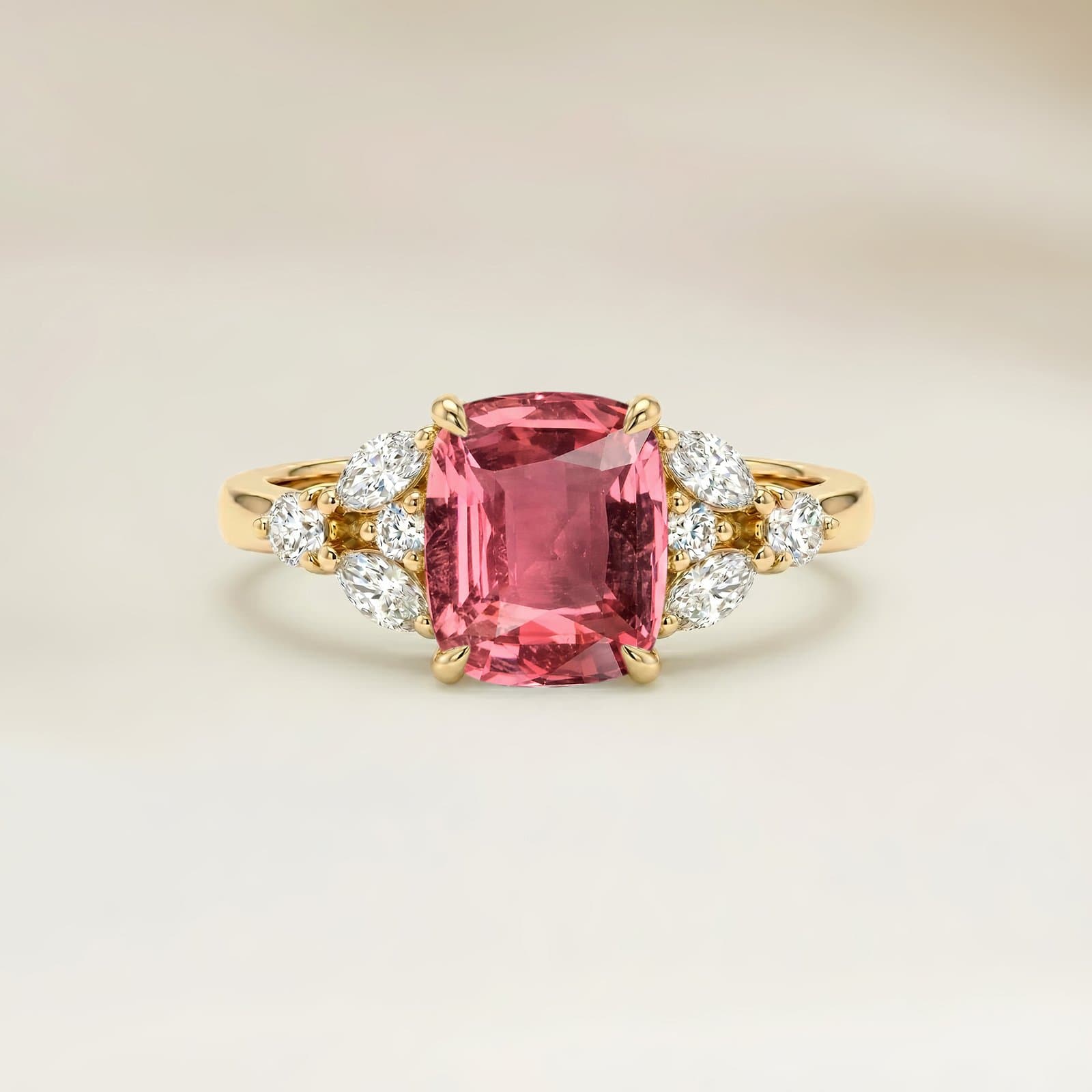 réalisation — bague florale, padparadscha coussin 1,54 ct