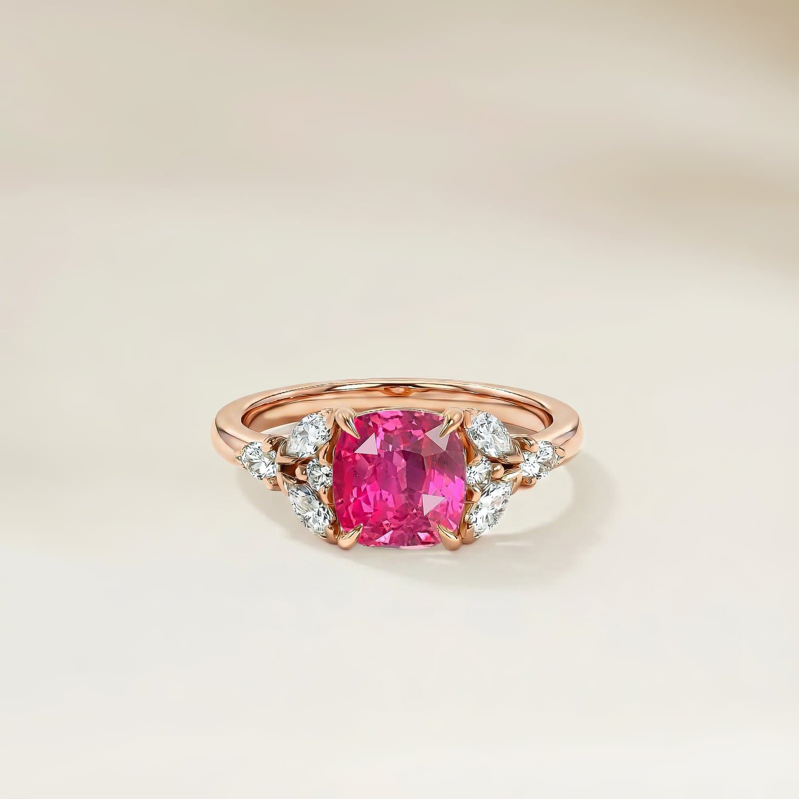 bague florale, saphir entouré de marquises