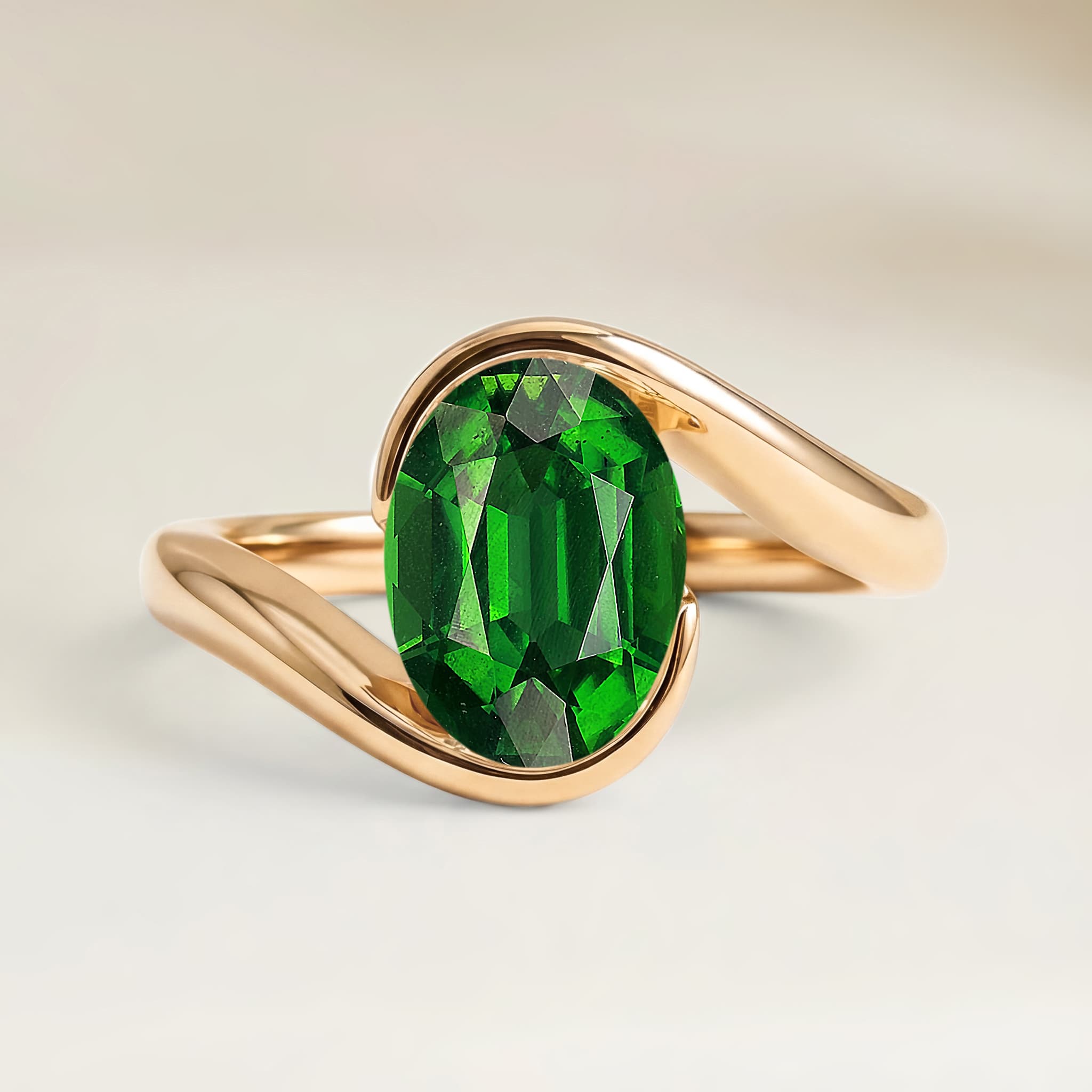 Bague Solitaire Tourmaline Ovale de 1,47ct — Or Jaune 18k - vue principale