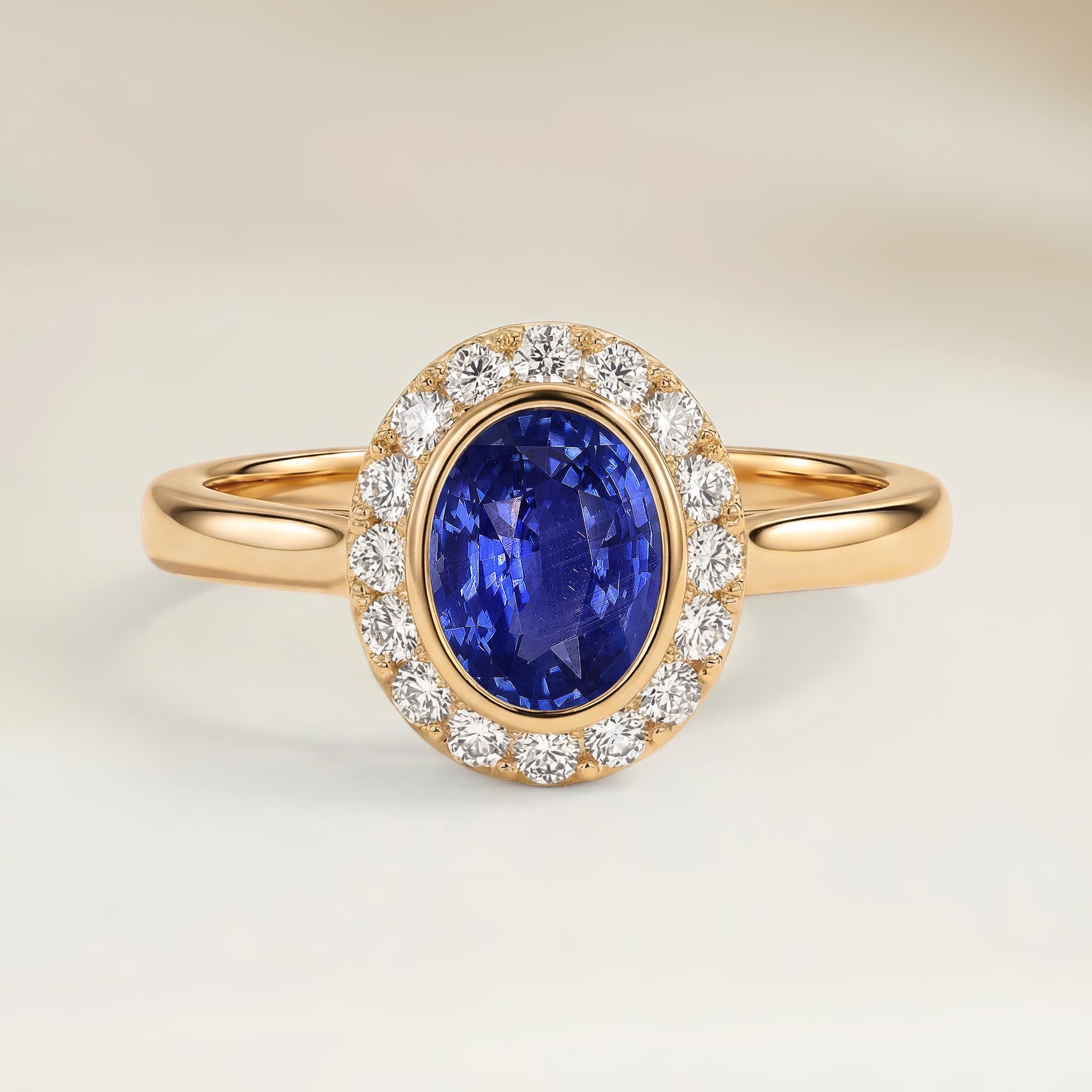 Bague Vintage Saphir Bleu Ovale de 3,22ct — Or Jaune 18k - vue principale